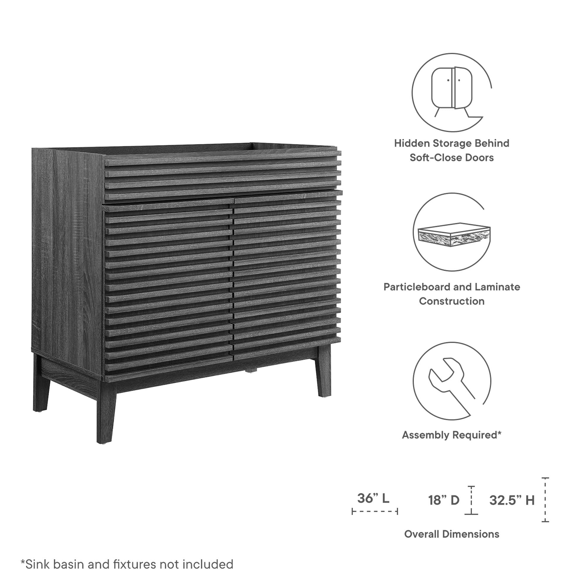 Render 36" Bathroom Vanity Cabinet, Charcoal