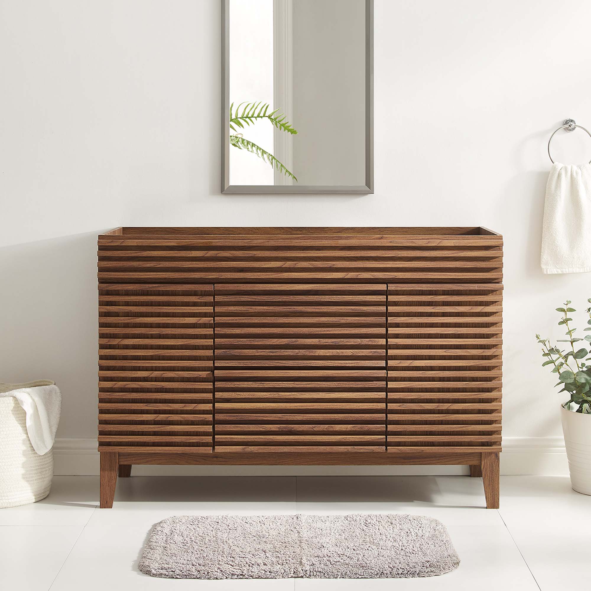 Render 48" Single Sink Compatible (not included) Bathroom Vanity Cabinet, Walnut