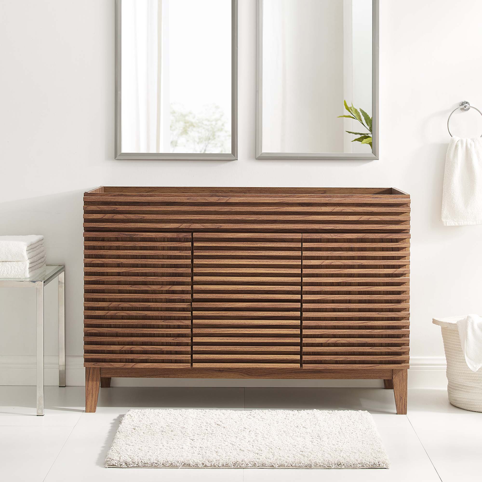 Render 48" Double Sink Compatible (Not Included) Bathroom Vanity Cabinet, Walnut