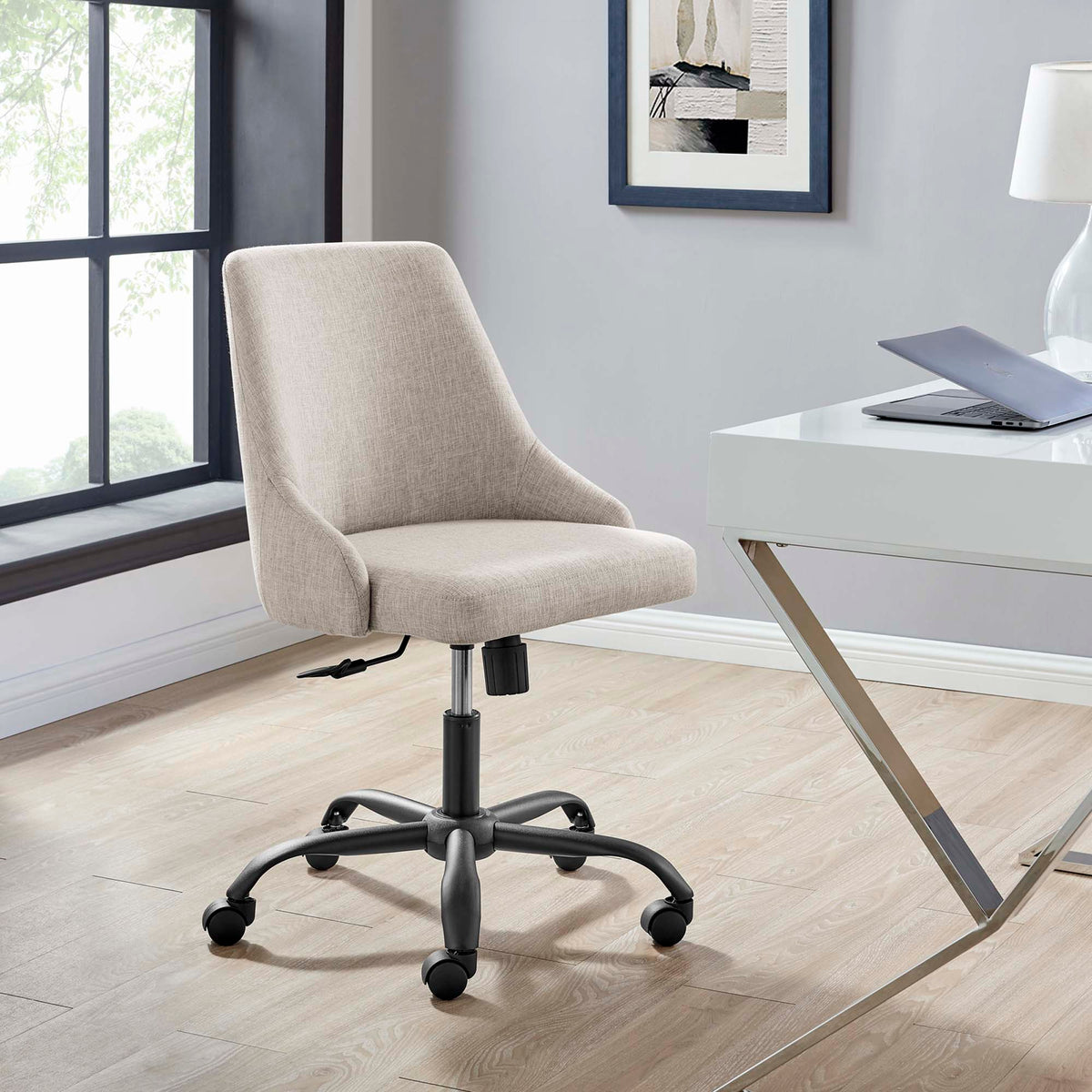 Designate Swivel Upholstered Office Chair, Black Beige