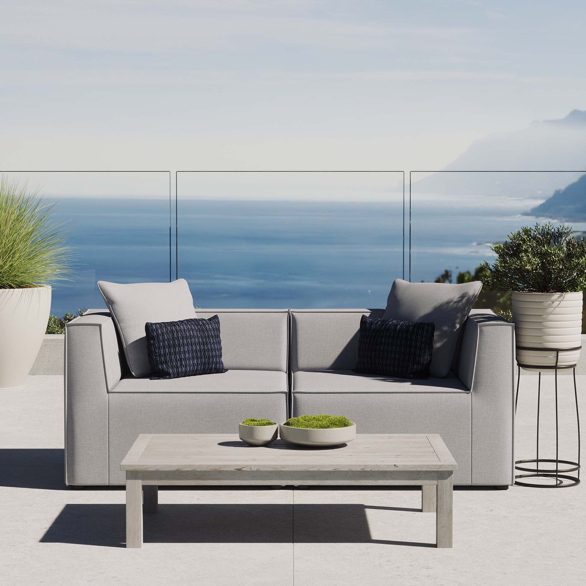 Saybrook 2-Piece Outdoor Patio Upholstered Sectional Sofa Loveseat, Gray
