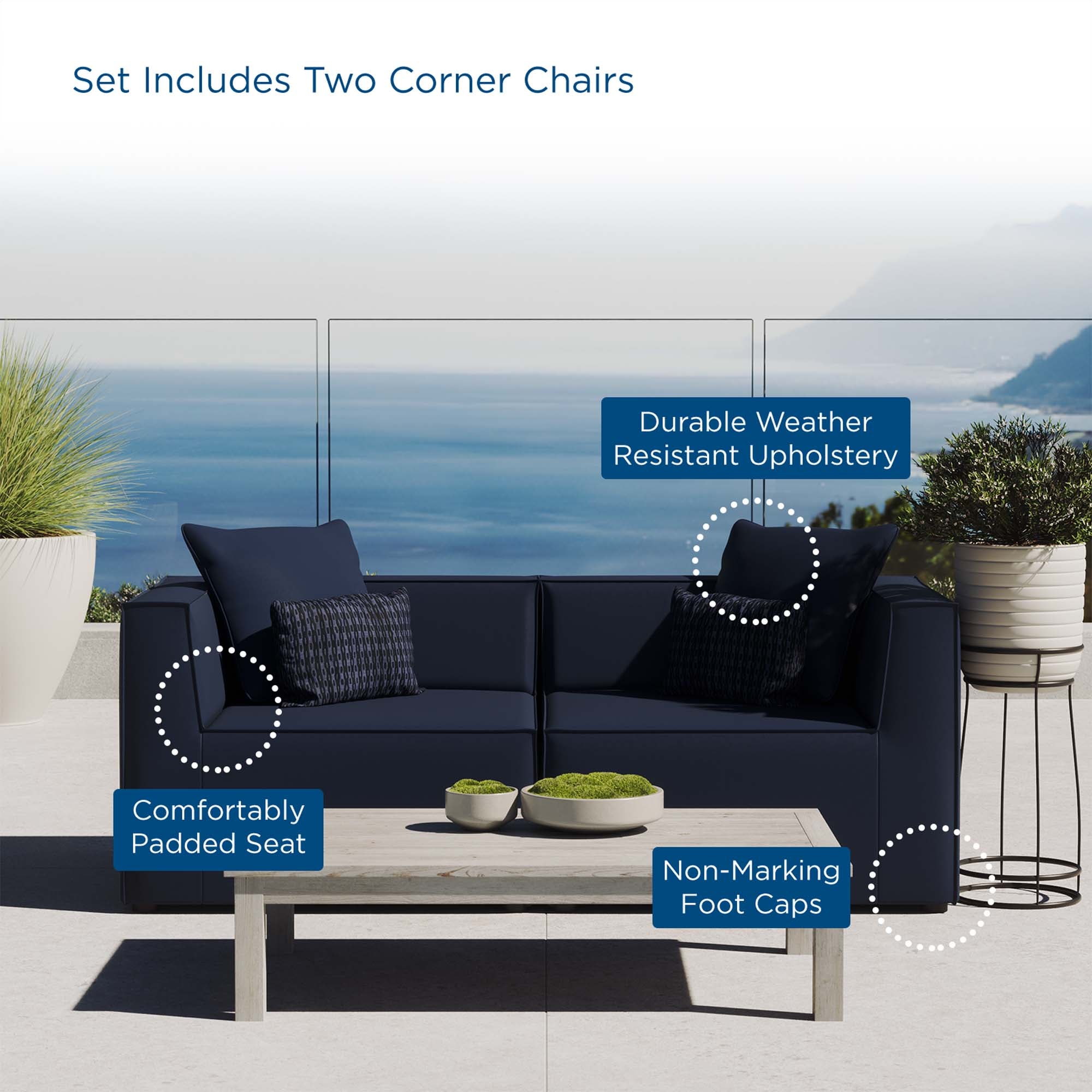 Saybrook 2-Piece Outdoor Patio Upholstered Sectional Sofa Loveseat, Navy