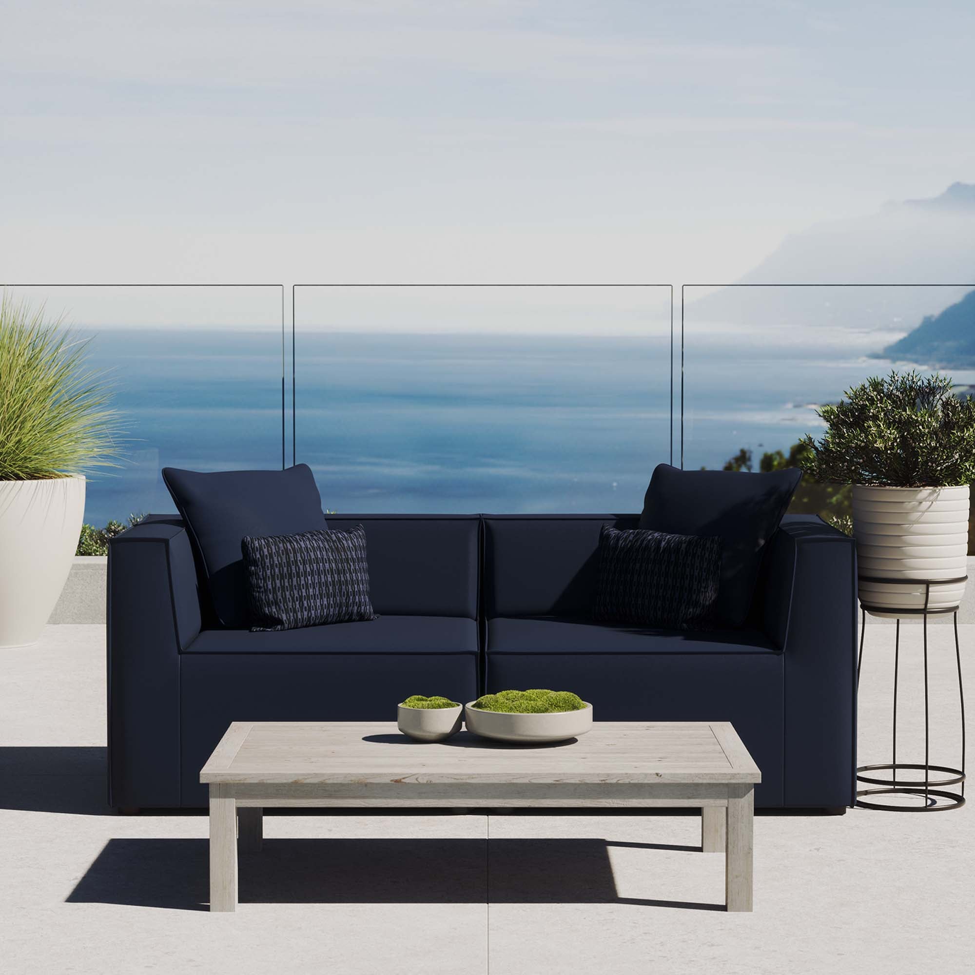 Saybrook 2-Piece Outdoor Patio Upholstered Sectional Sofa Loveseat, Navy