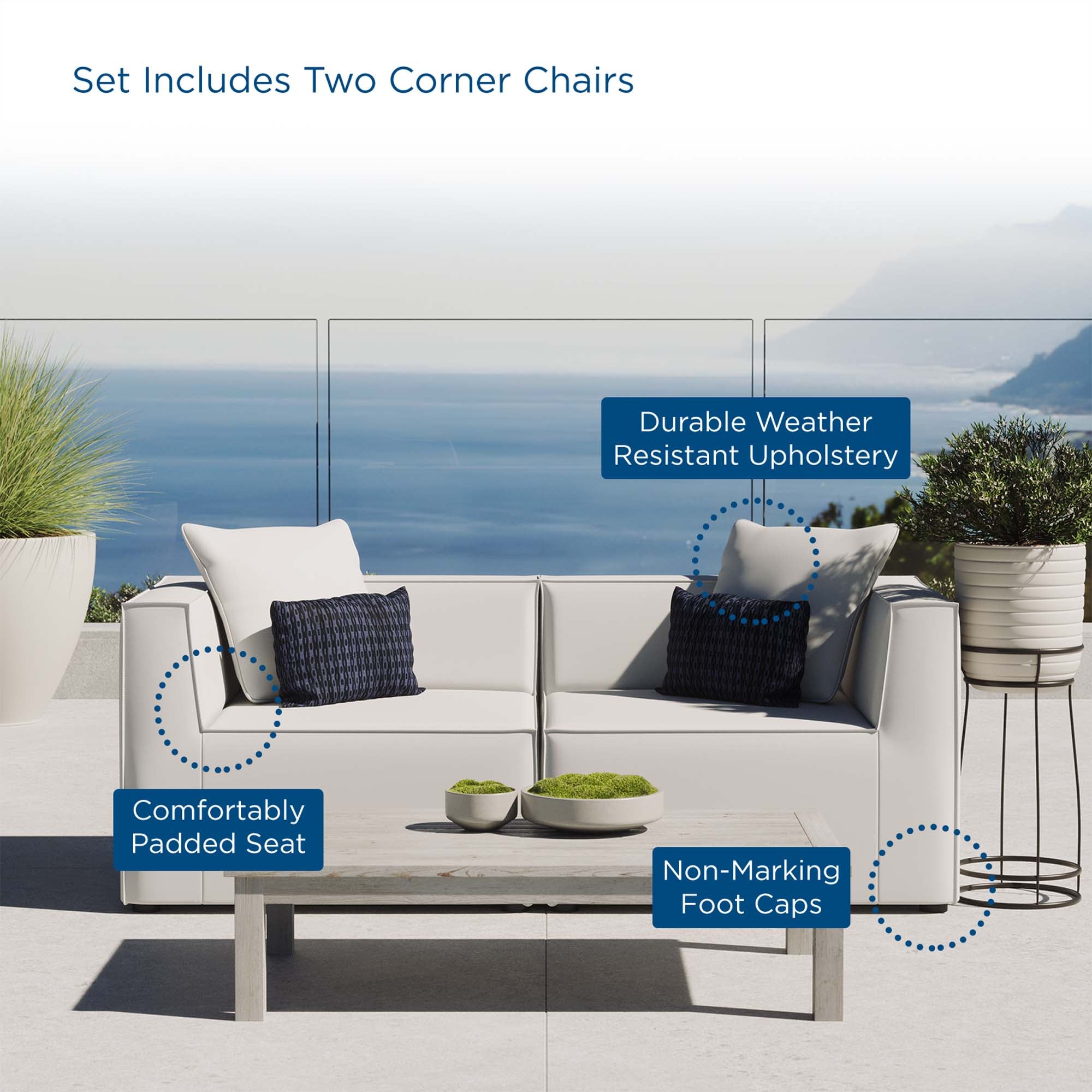 Saybrook 2-Piece Outdoor Patio Upholstered Sectional Sofa Loveseat, White