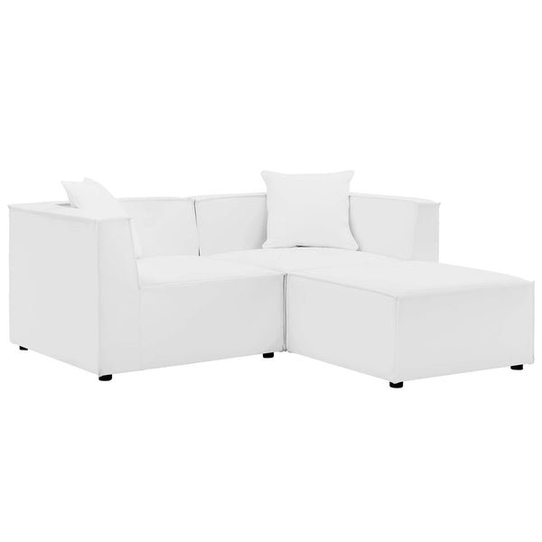 Saybrook Outdoor Patio Upholstered Loveseat and Ottoman Set, White