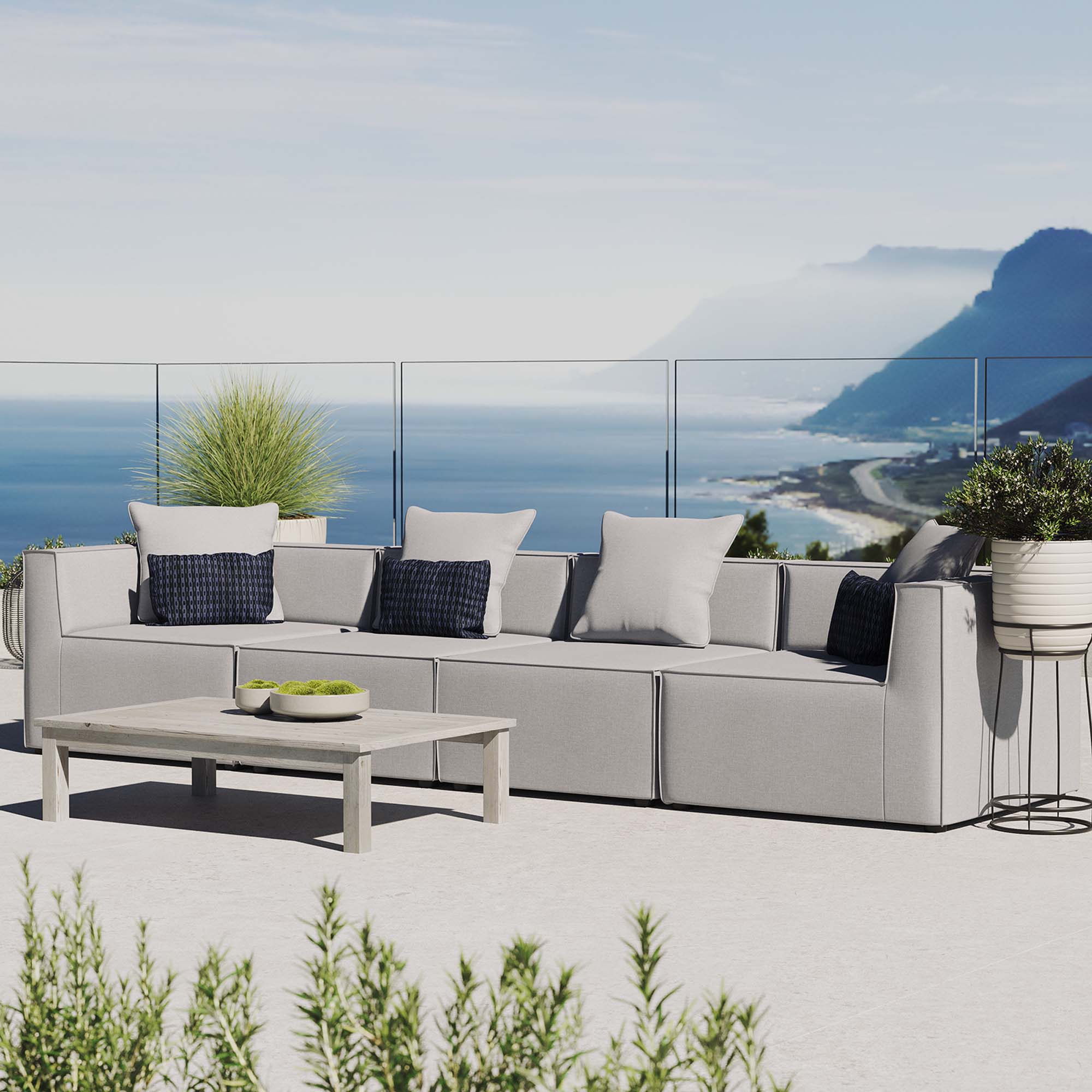 Saybrook 4-Piece Outdoor Patio Upholstered Sectional Sofa, Gray