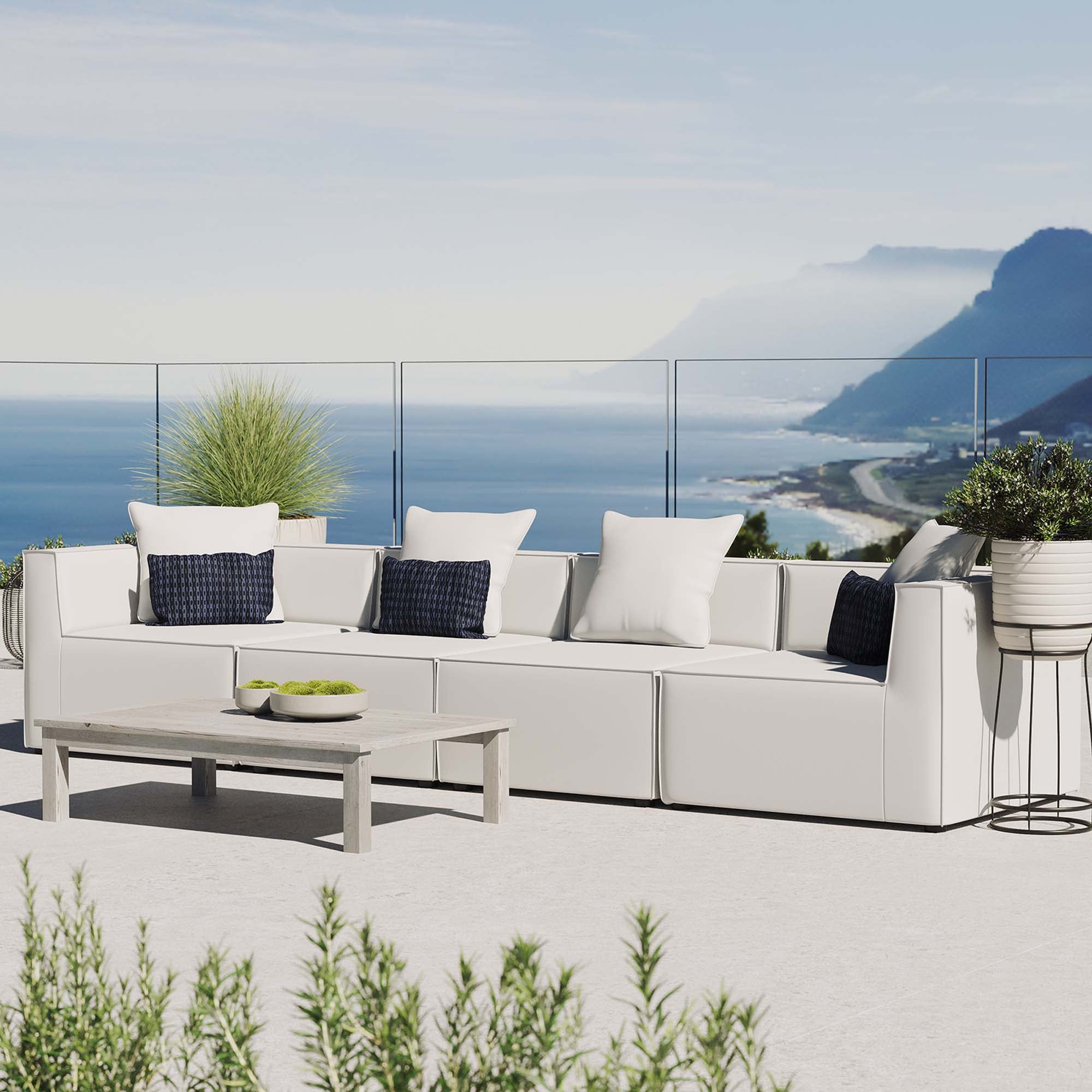 Saybrook 4-Piece Outdoor Patio Upholstered Sectional Sofa, White