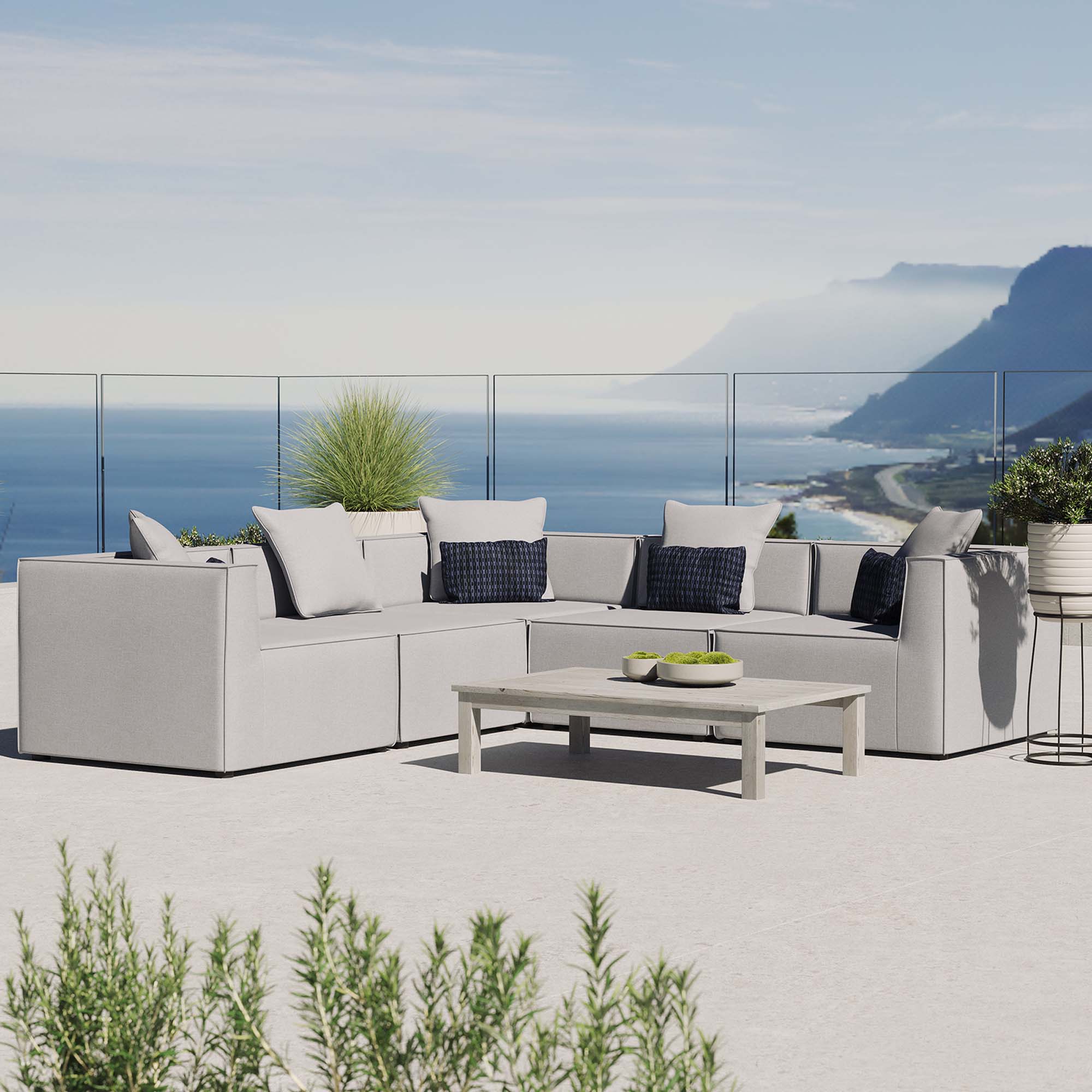 Saybrook 5-Piece Outdoor Patio Upholstered Sectional Sofa, Gray