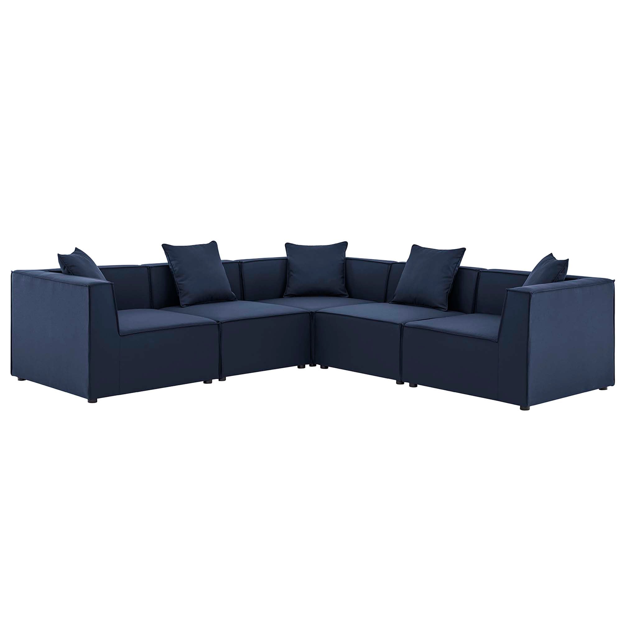 Saybrook 5-Piece Outdoor Patio Upholstered Sectional Sofa, Navy