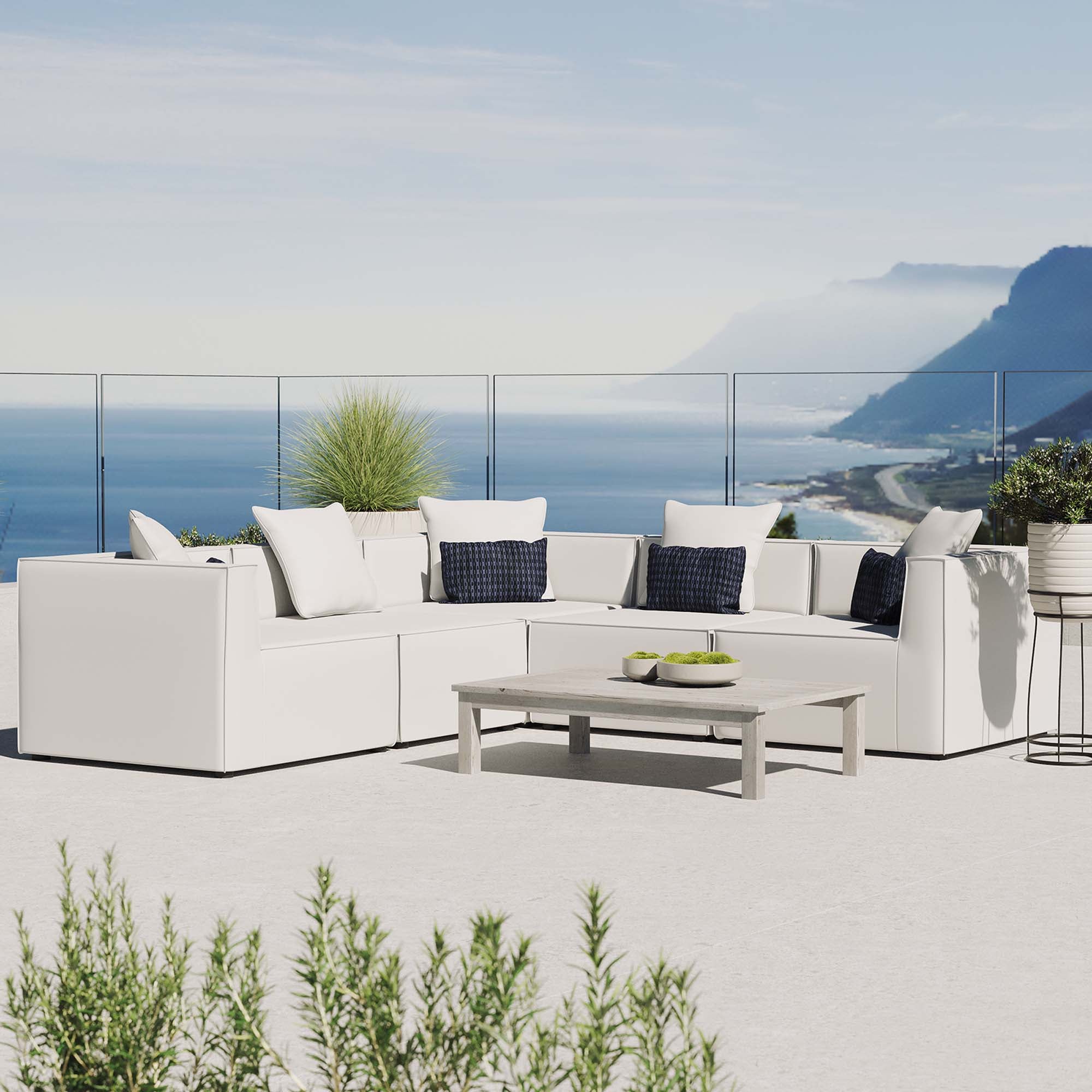 Saybrook 5-Piece Outdoor Patio Upholstered Sectional Sofa, White