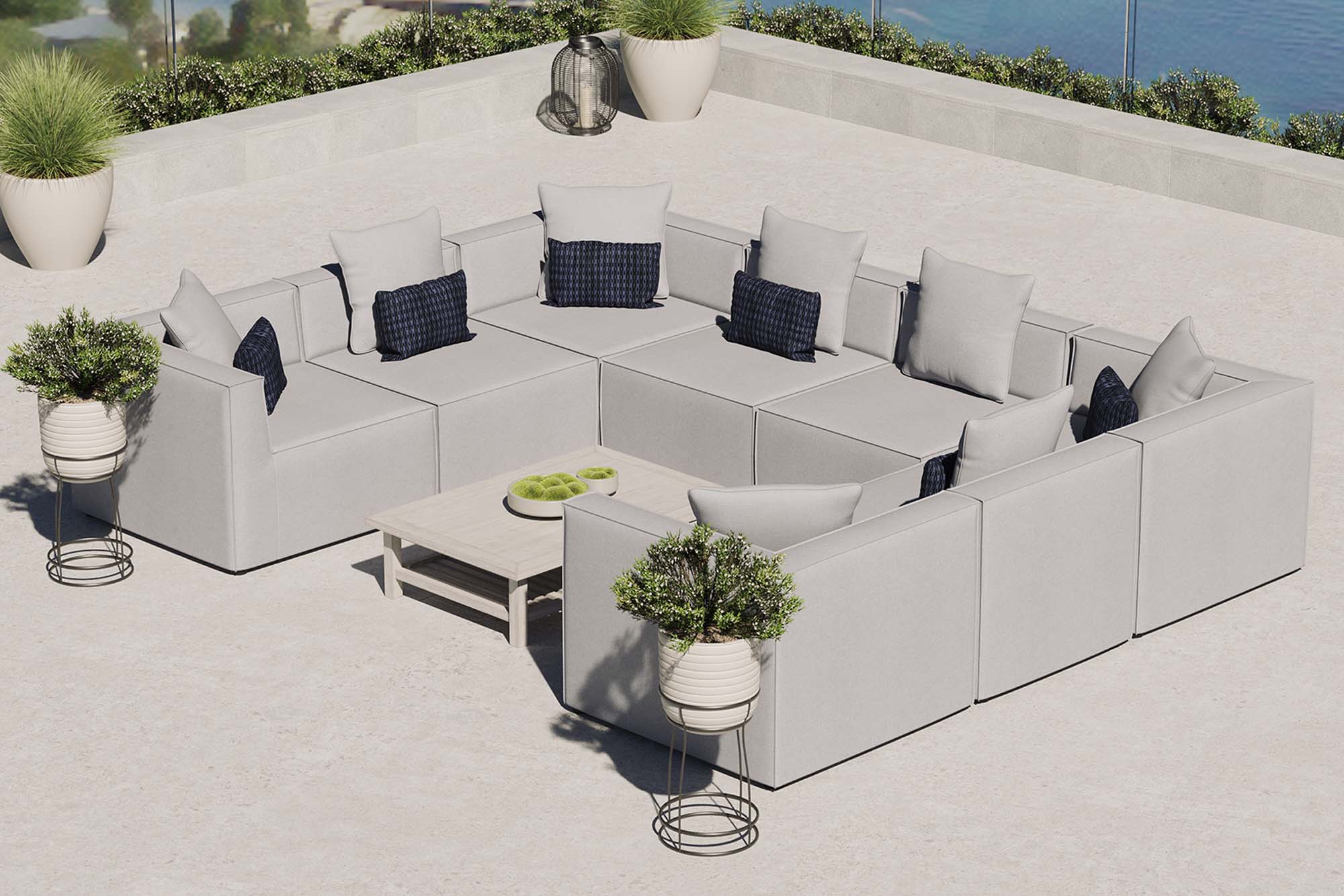 Saybrook 8-Piece Outdoor Patio Upholstered Sectional Sofa, Gray