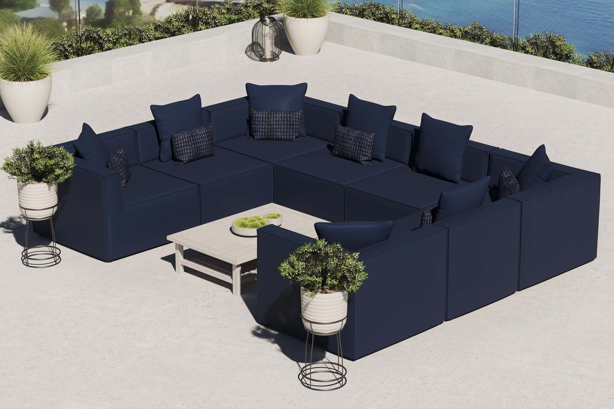 Saybrook 8-Piece Outdoor Patio Upholstered Sectional Sofa, Navy