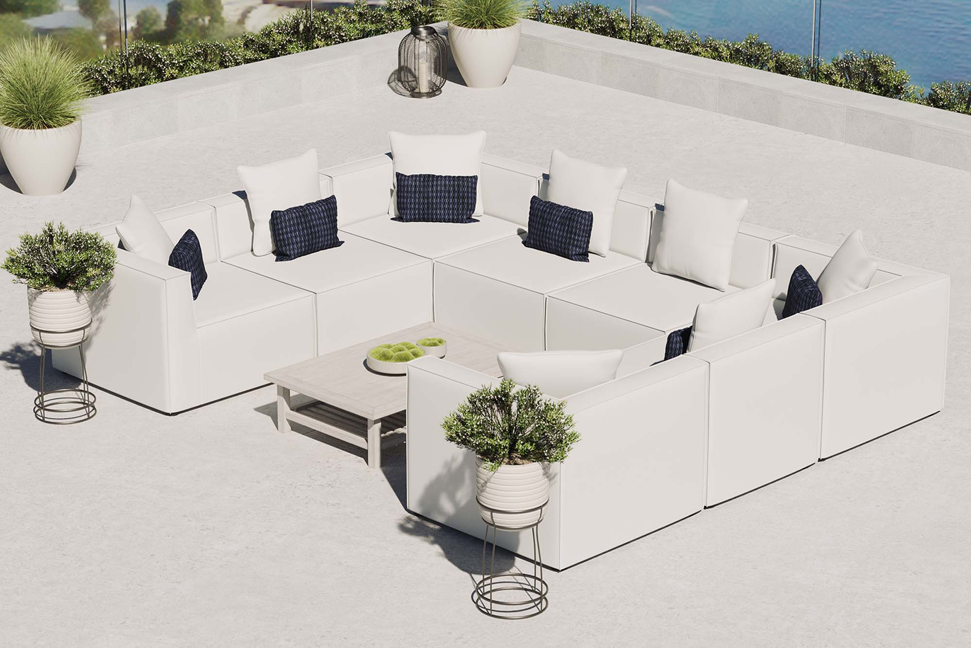 Saybrook 8-Piece Outdoor Patio Upholstered Sectional Sofa, White