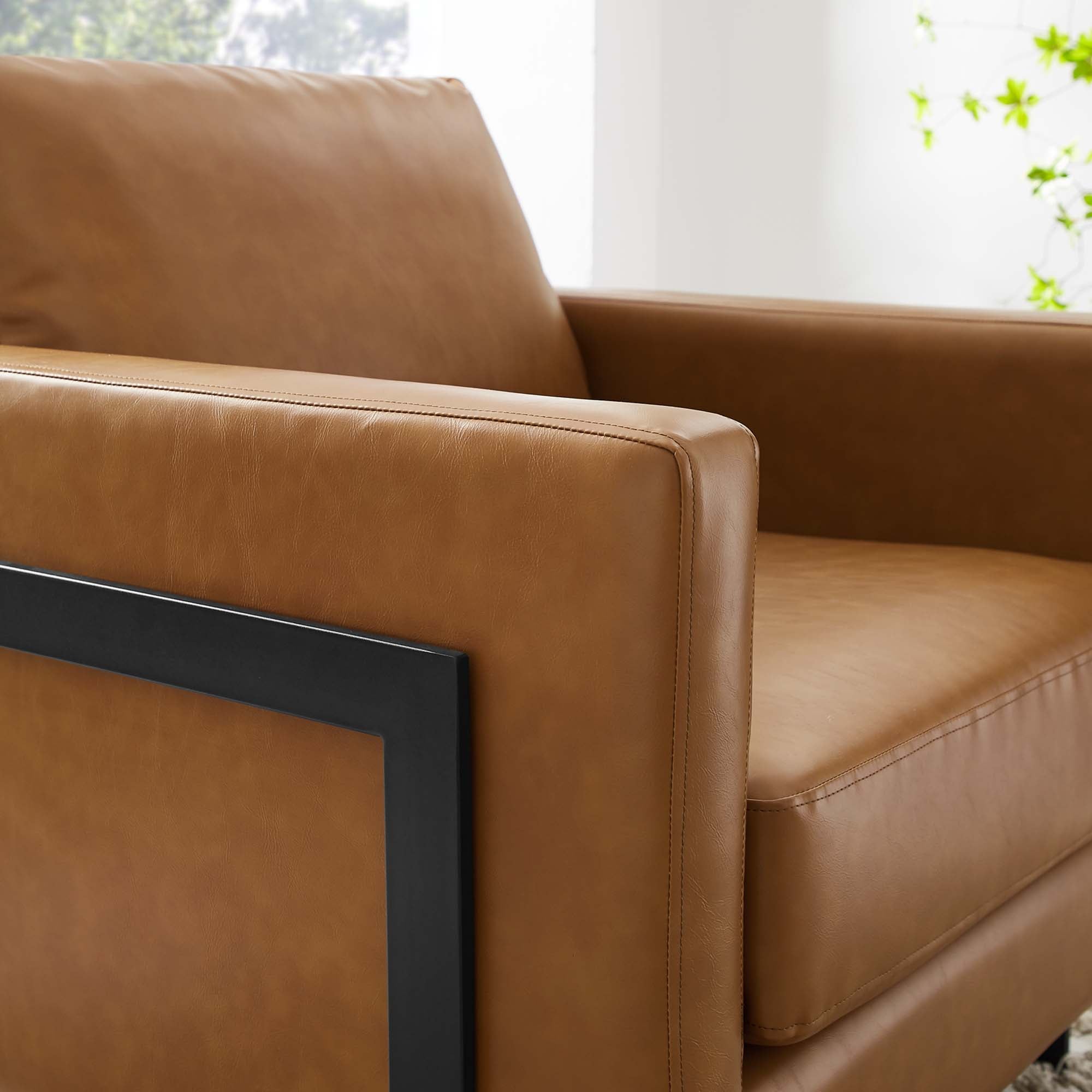 Posse Vegan Leather Accent Chair, Black Tan