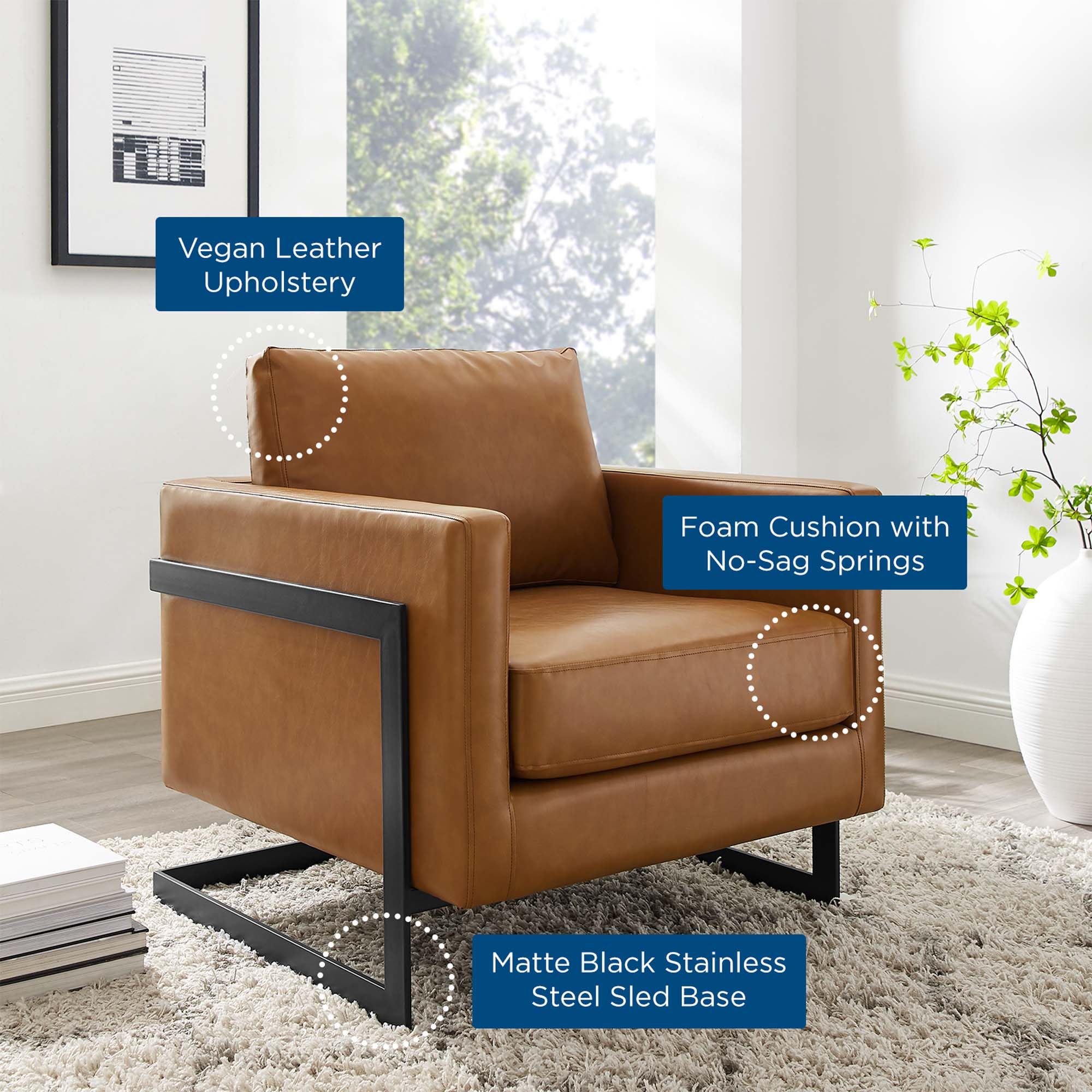 Posse Vegan Leather Accent Chair, Black Tan