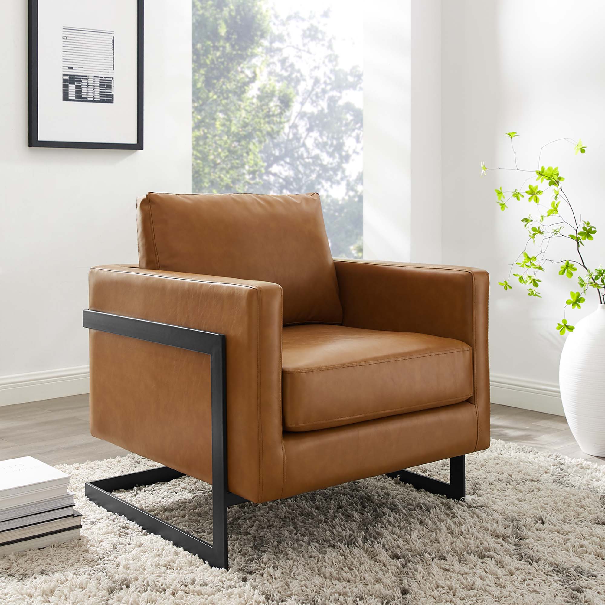 Posse Vegan Leather Accent Chair, Black Tan