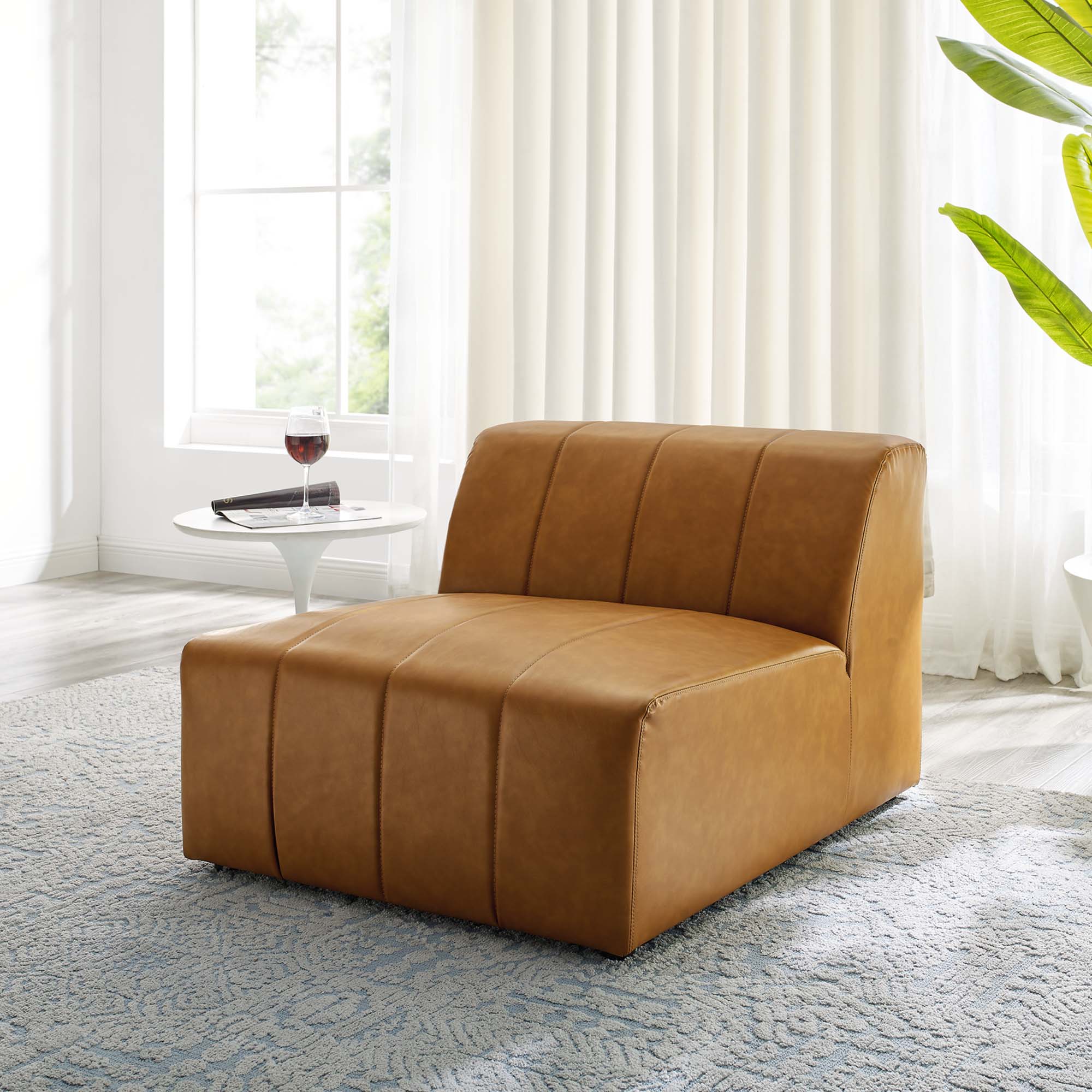 Bartlett Vegan Leather Armless Chair, Tan