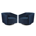 Twist Performance Velvet Swivel Chair Set of 2, Midnight Blue