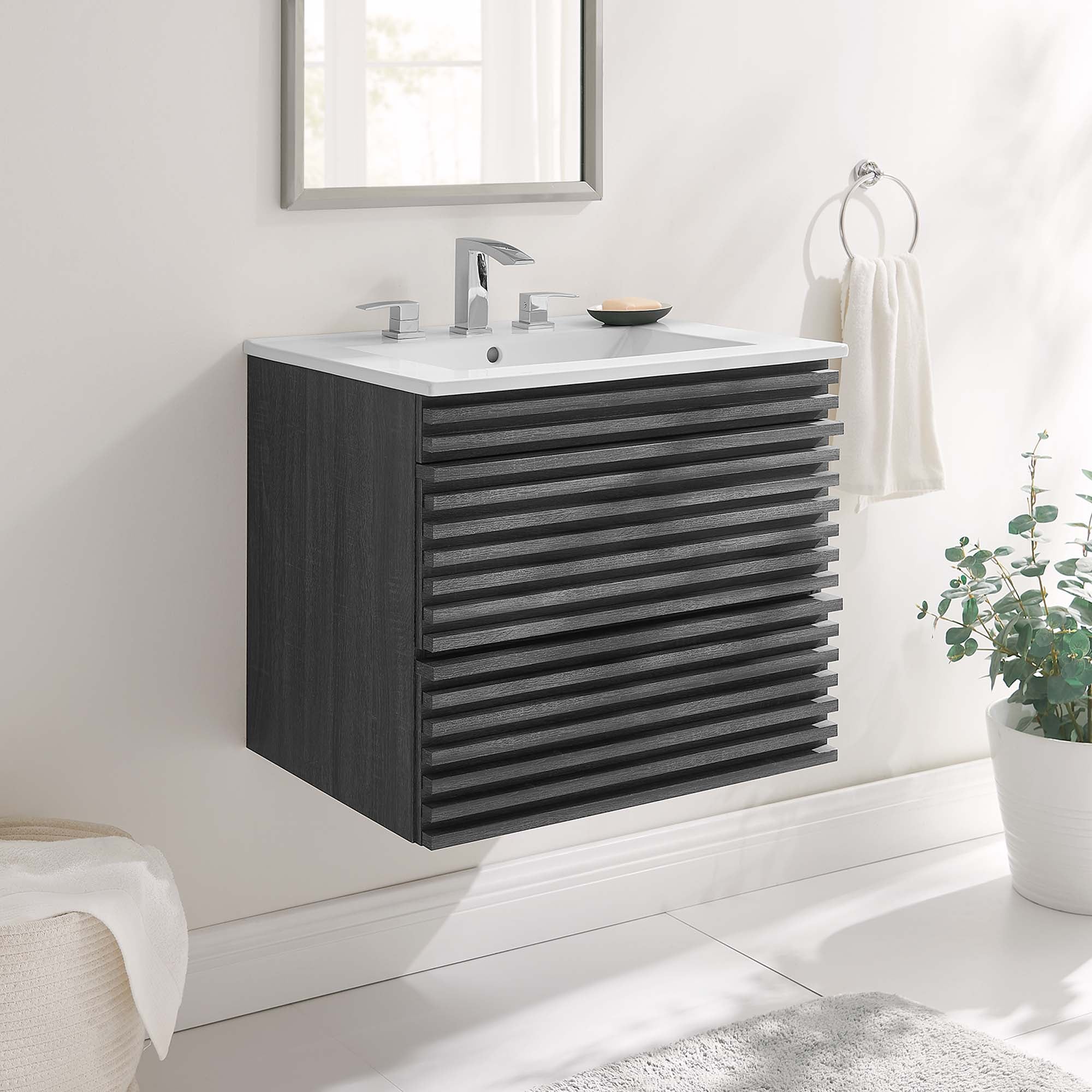 Render 24" Wall-Mount Bathroom Vanity, Charcoal White