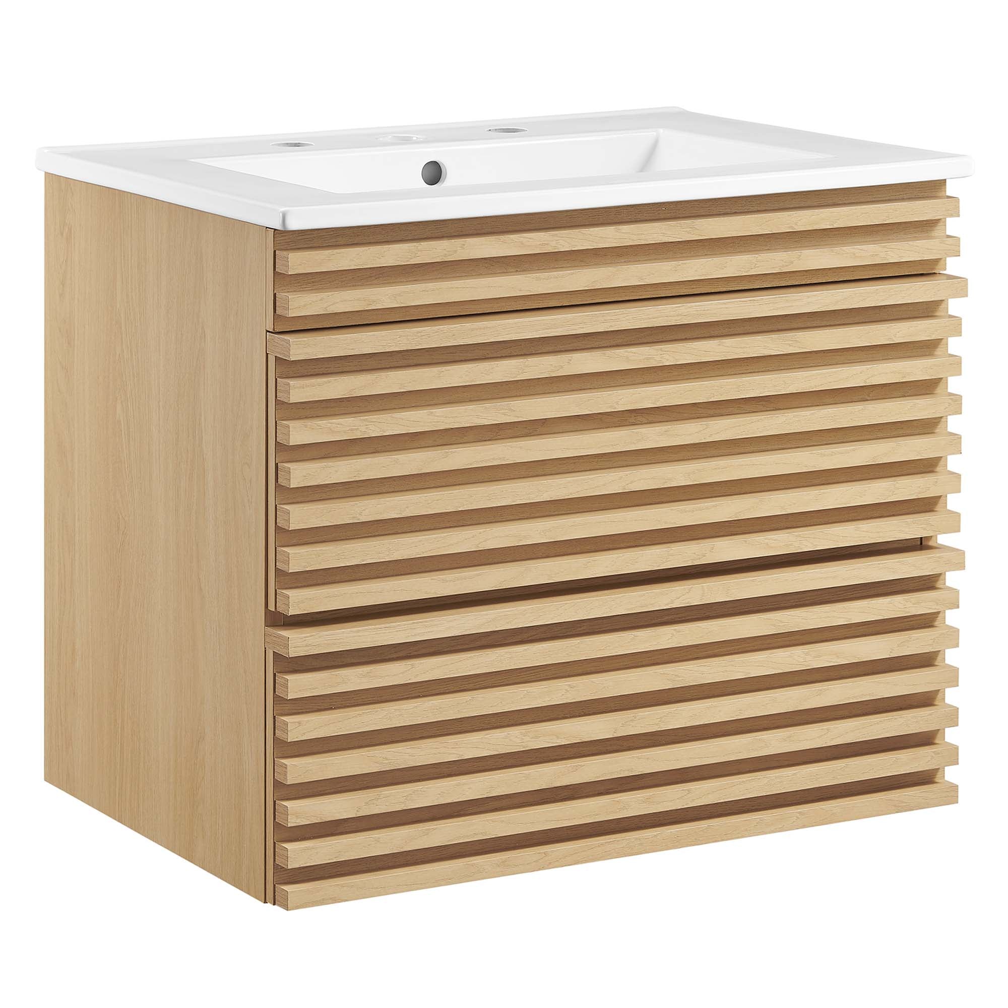 Render 24" Wall-Mount Bathroom Vanity, Oak White