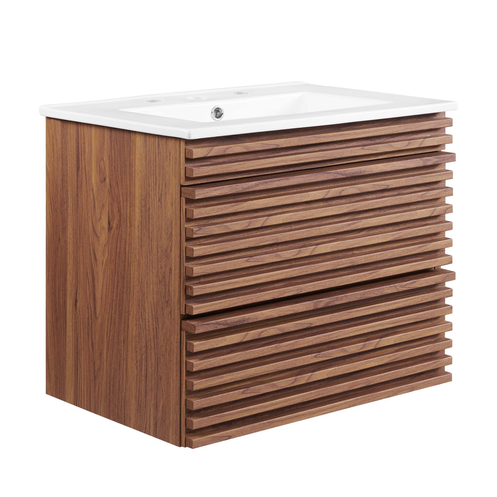 Render 24" Wall-Mount Bathroom Vanity, Walnut White