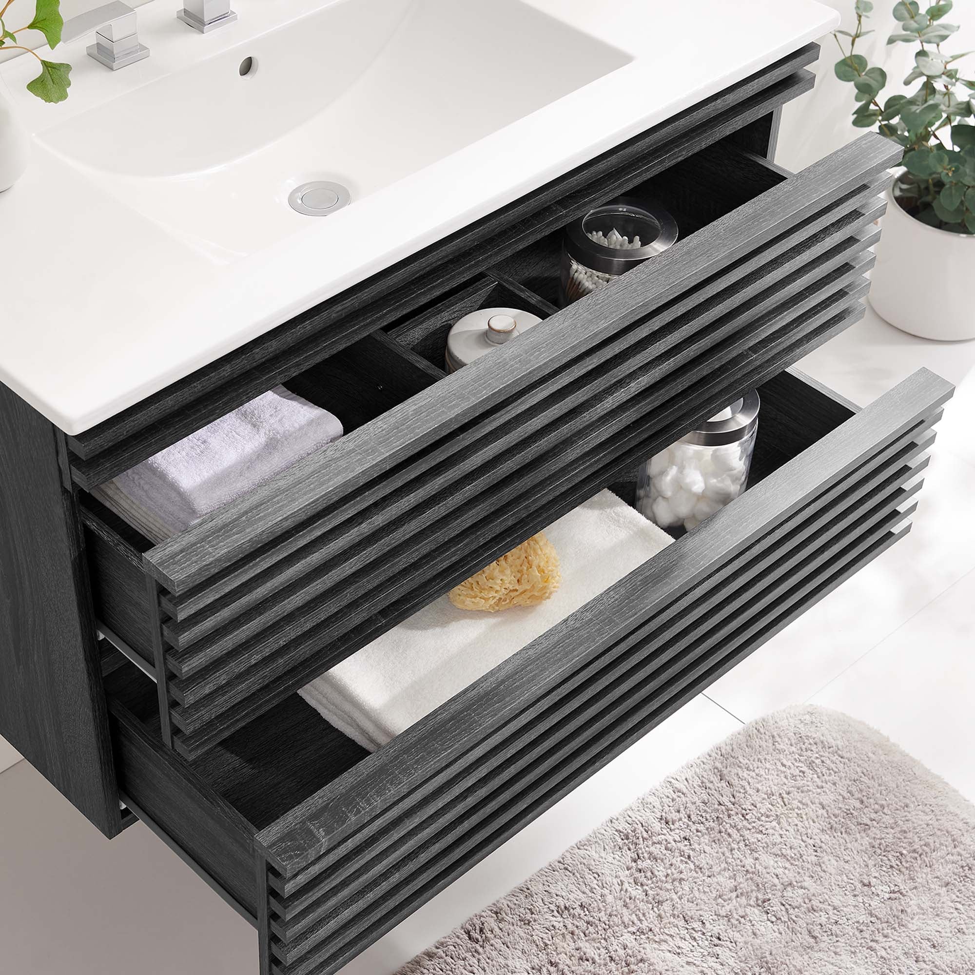Render 36" Wall-Mount Bathroom Vanity, Charcoal White