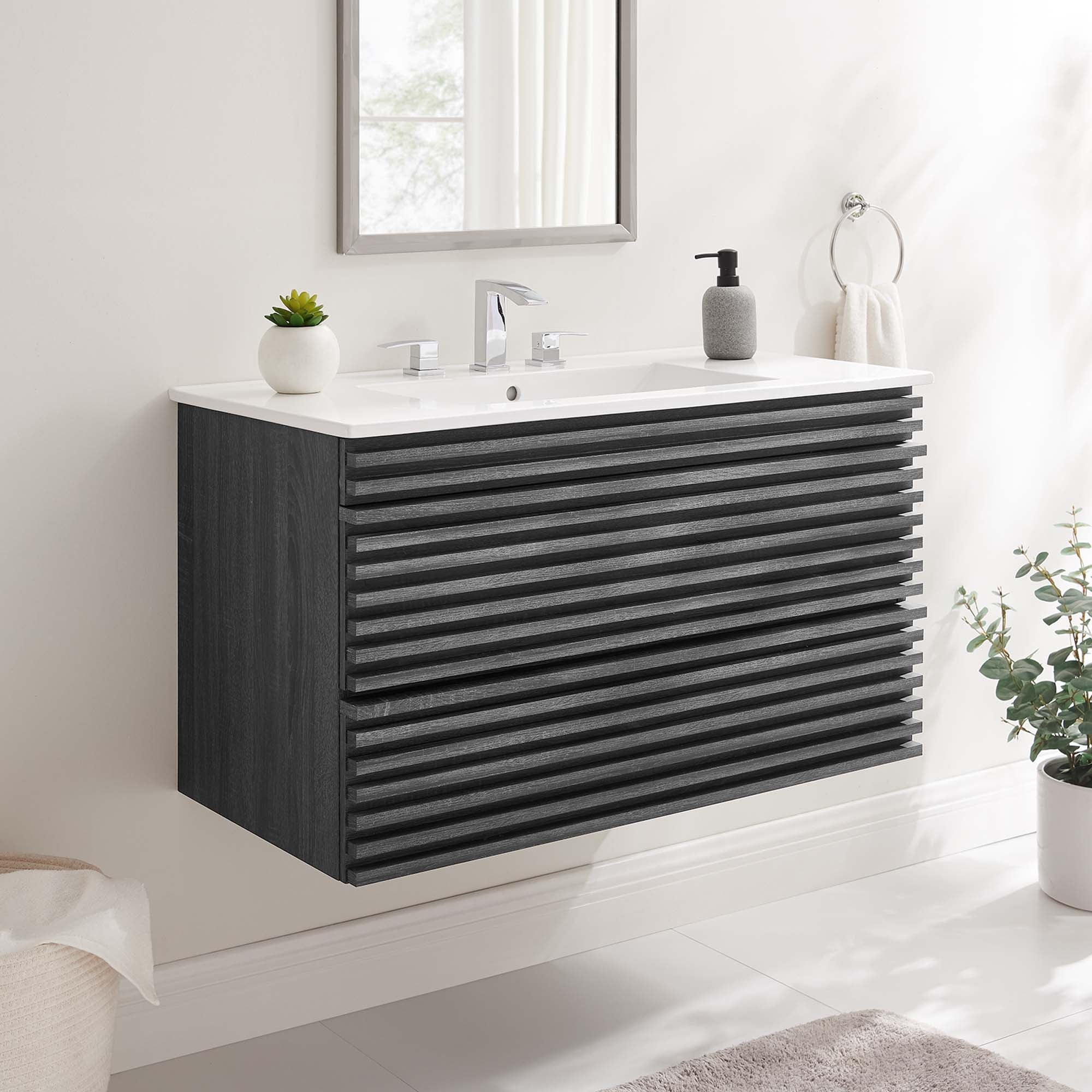 Render 36" Wall-Mount Bathroom Vanity, Charcoal White