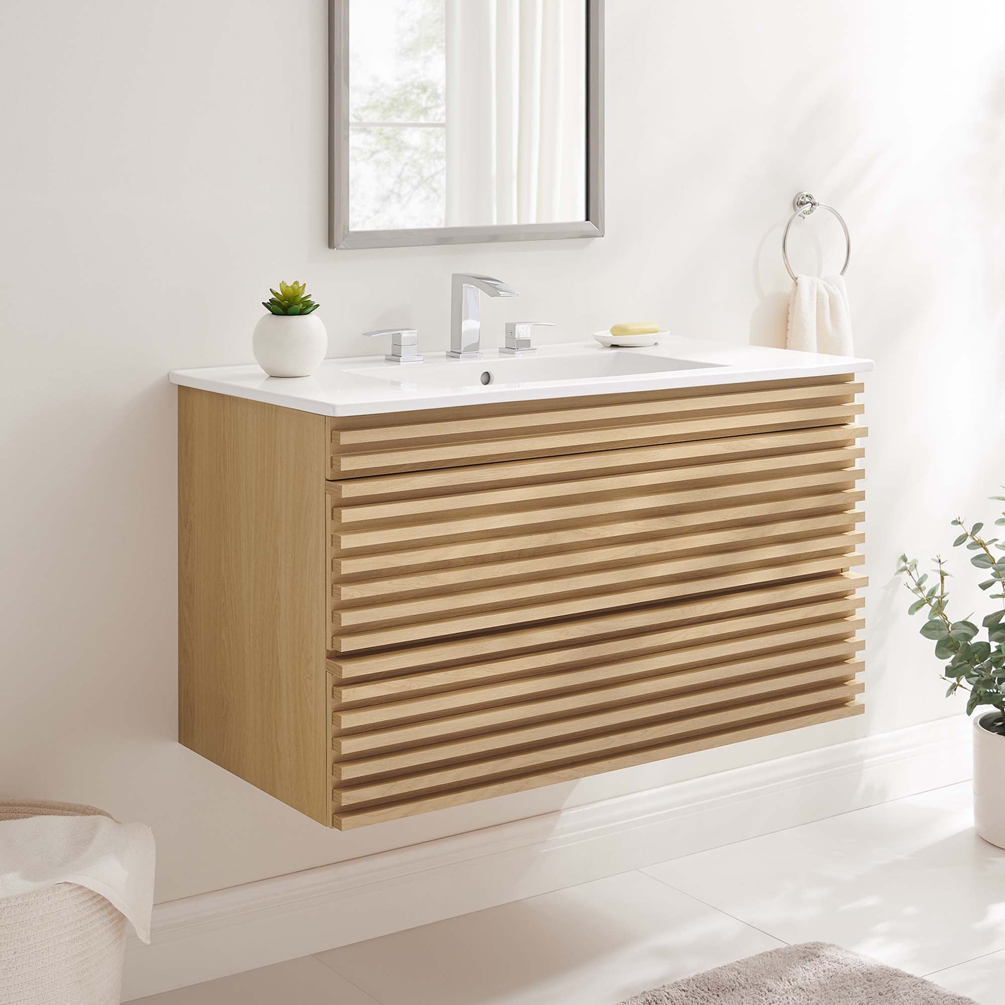 Render 36" Wall-Mount Bathroom Vanity, Oak White