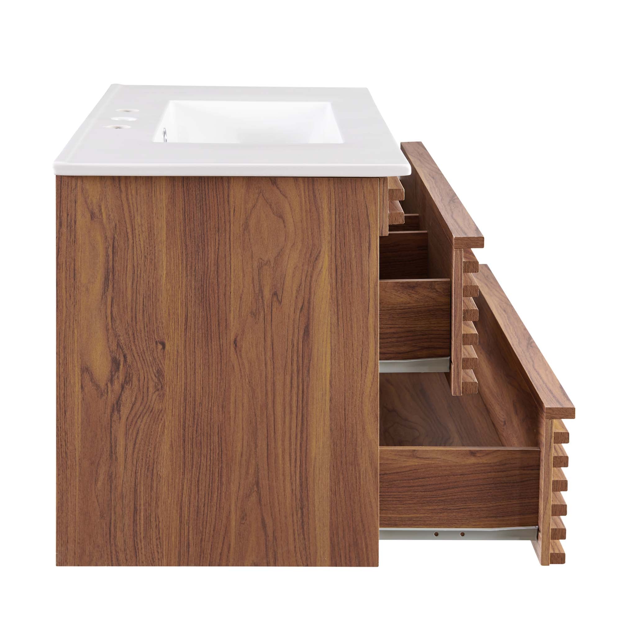 Render 36" Wall-Mount Bathroom Vanity, Walnut White