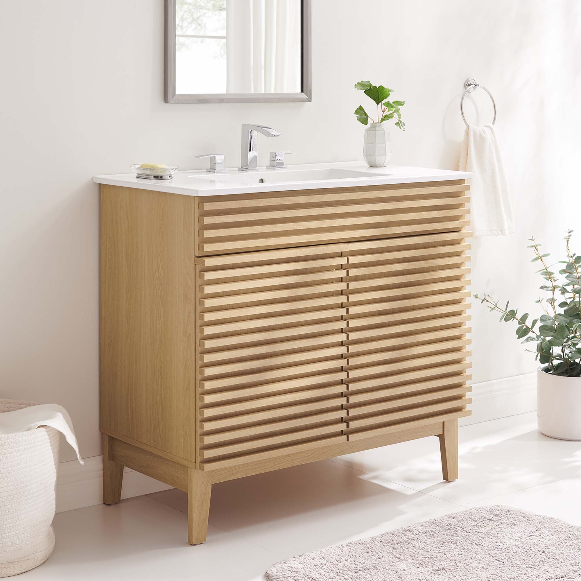 Render 36" Bathroom Vanity, Oak White