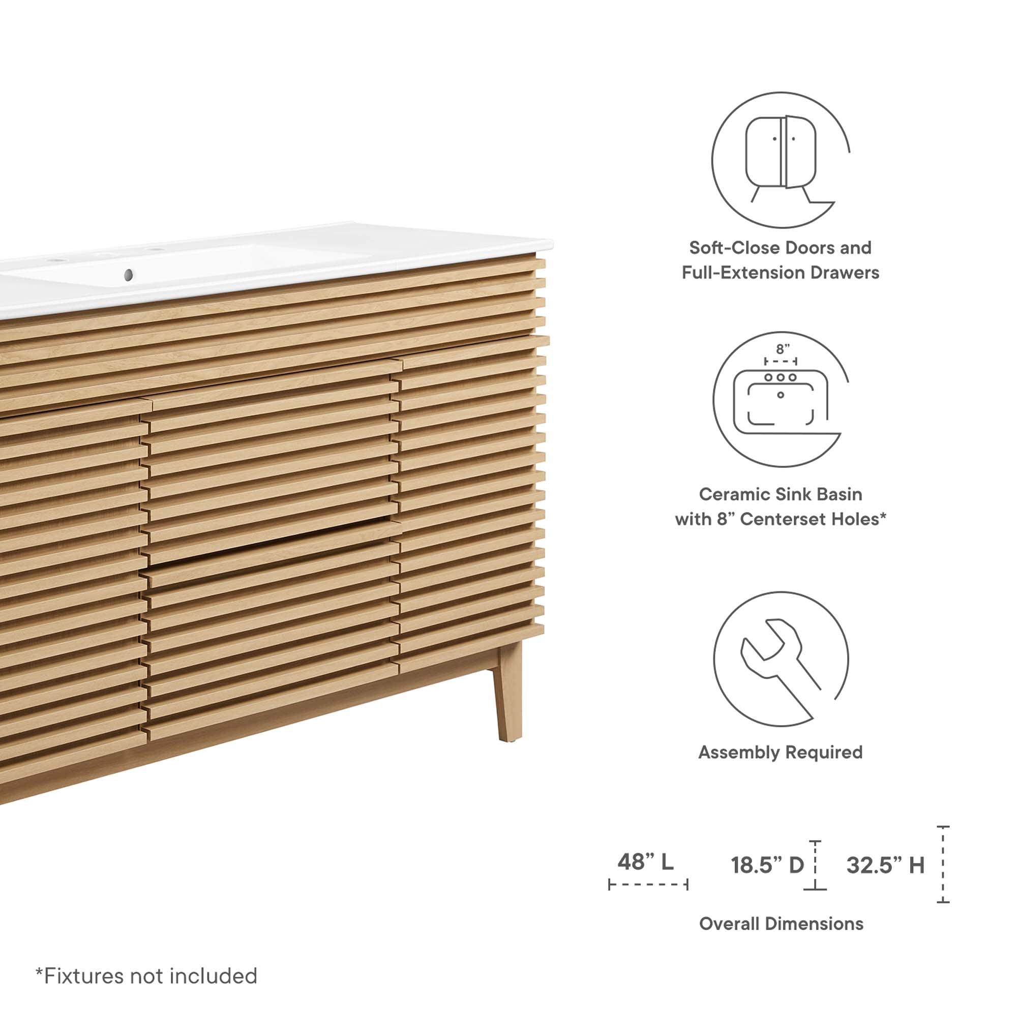 Render 48" Single Sink Bathroom Vanity, Oak White