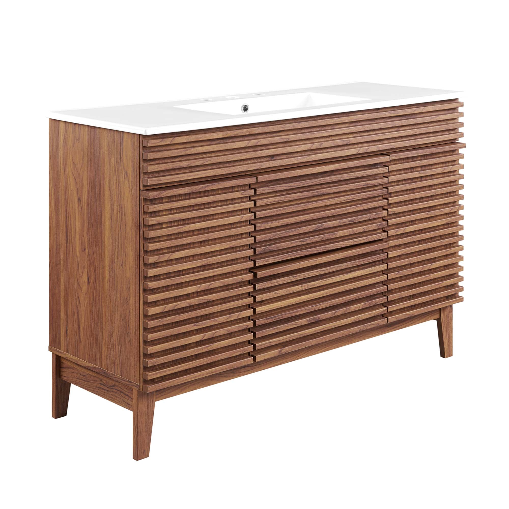Render 48" Single Sink Bathroom Vanity, Walnut White
