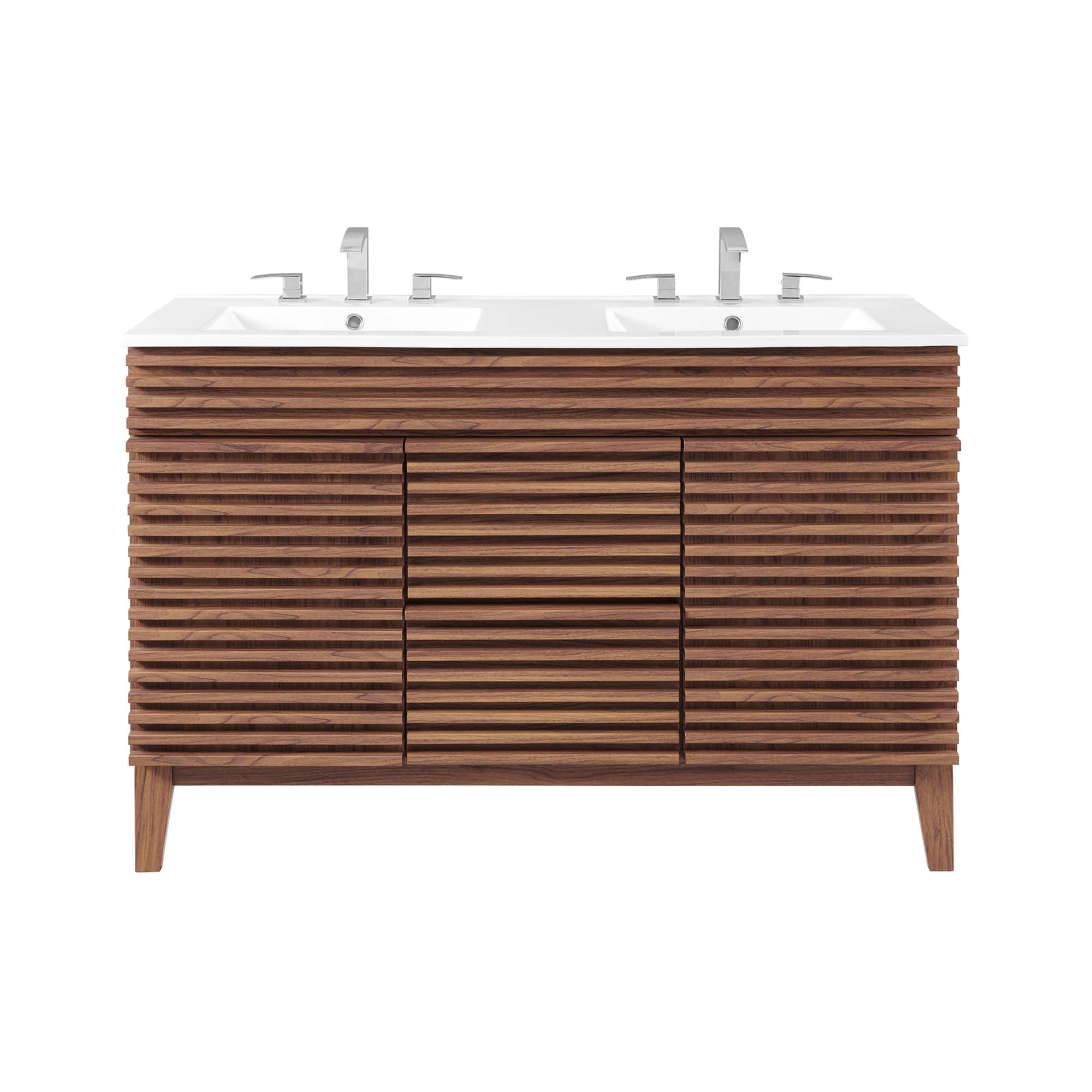 Render 48" Double Sink Bathroom Vanity, Walnut White