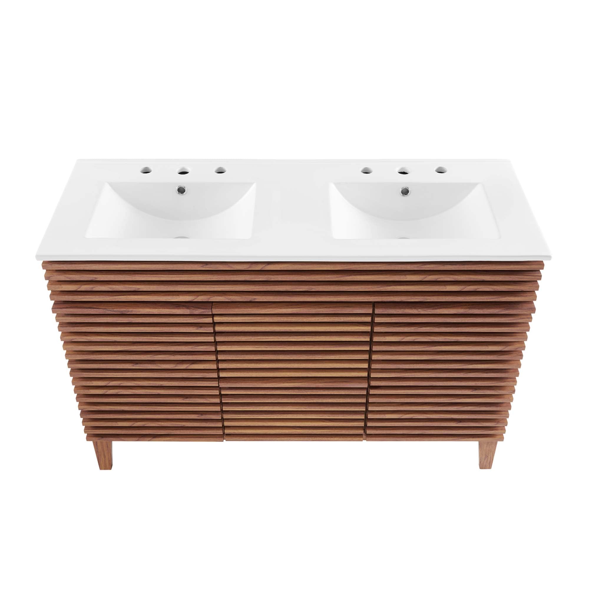 Render 48" Double Sink Bathroom Vanity, Walnut White