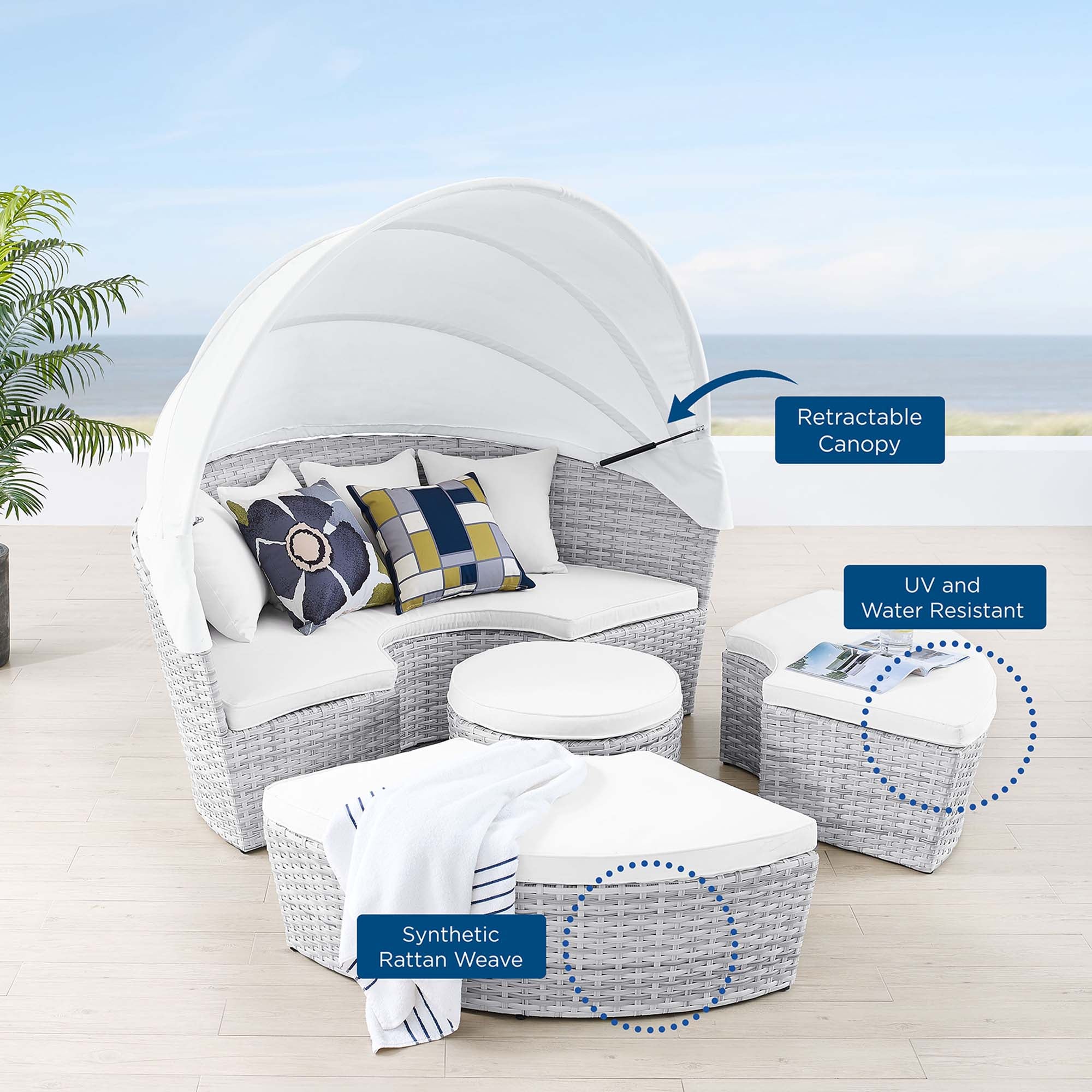 Emanate Full Size Outdoor Canopy Daybed  Light Grey Powder-Coated Aluminum Frame