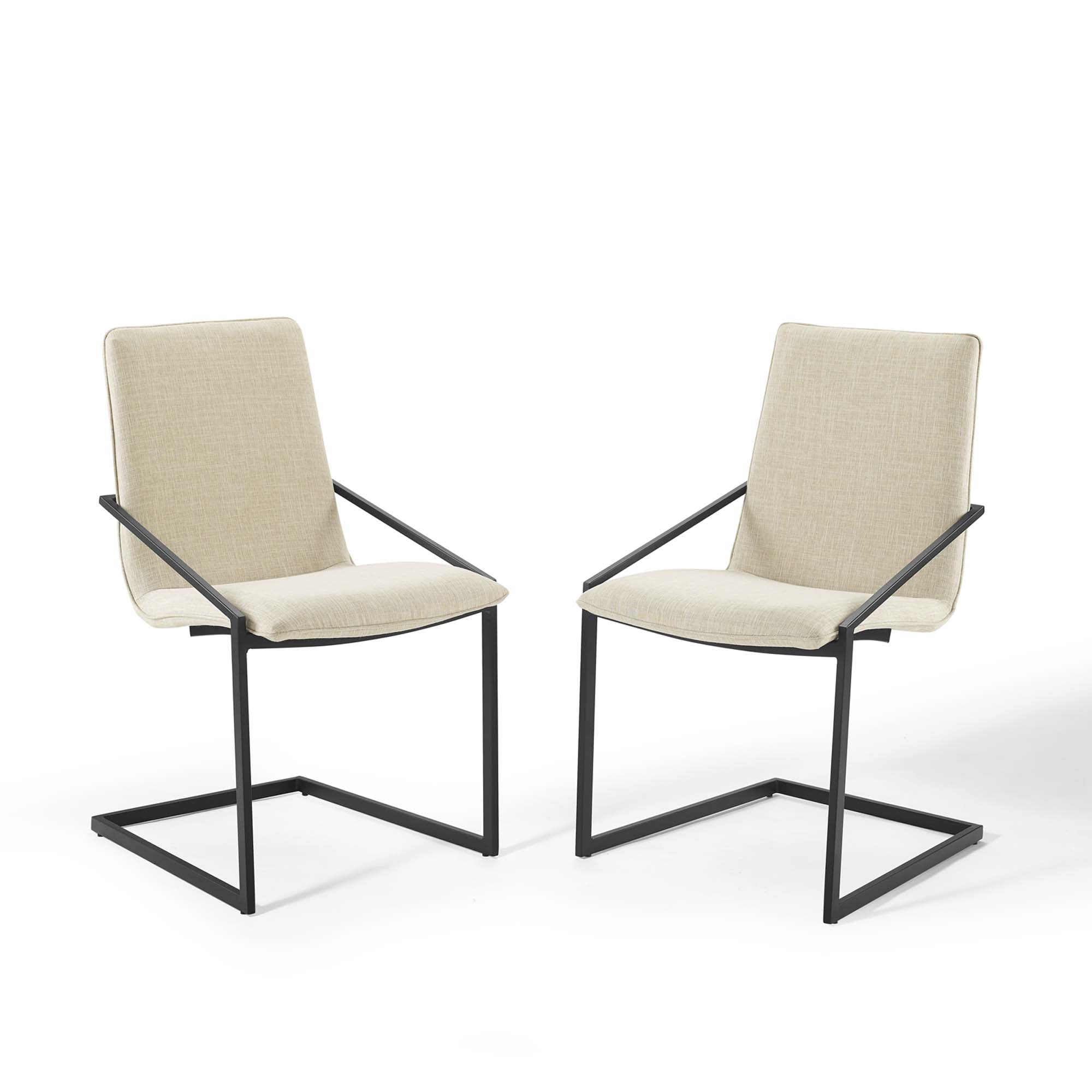Pitch Upholstered Fabric Dining Armchair Set of 2, Black Beige