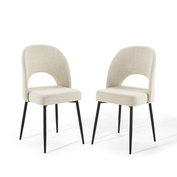 Rouse Upholstered Fabric Dining Side Chair Set of 2, Black Beige