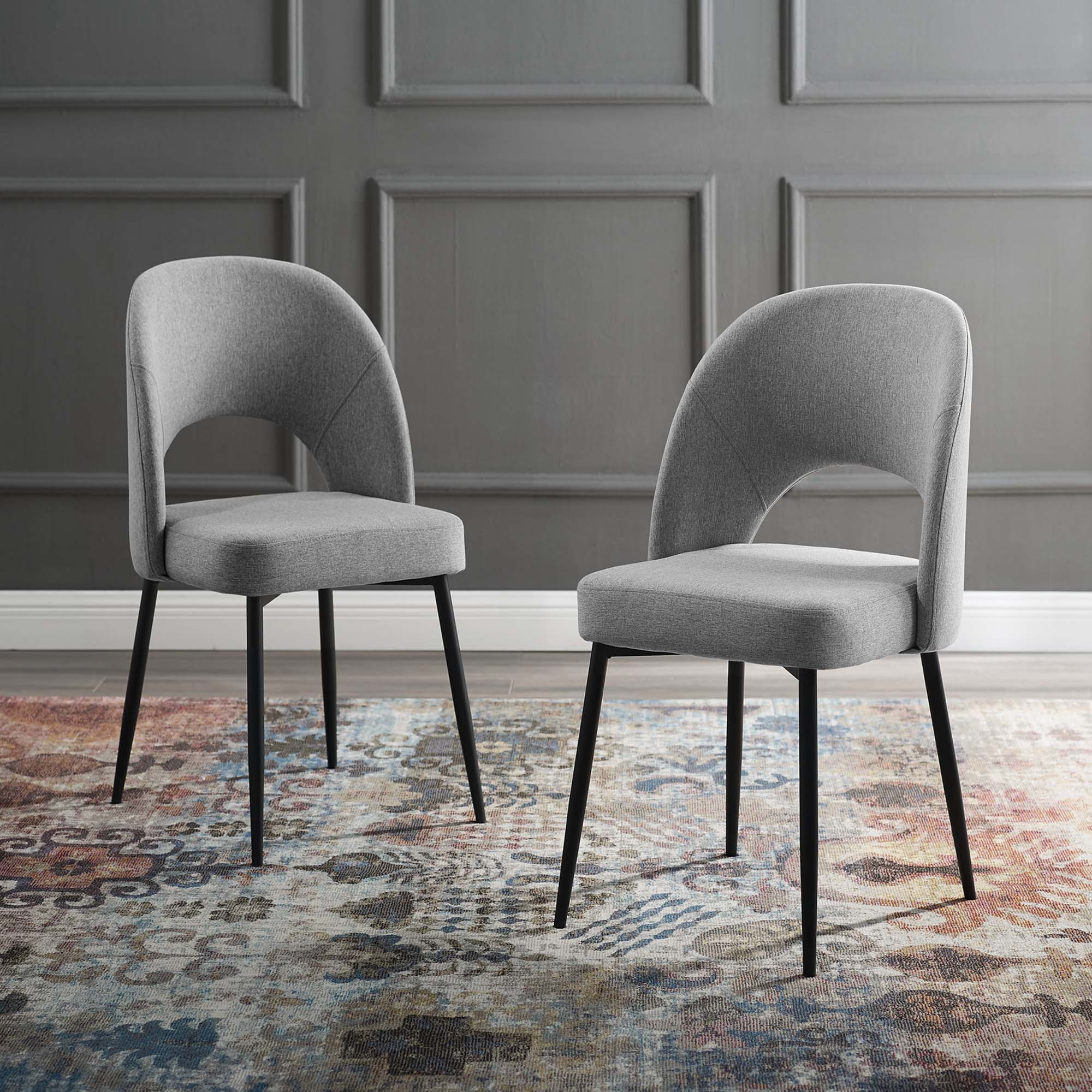 Rouse Upholstered Fabric Dining Side Chair Set of 2, Black Light Gray