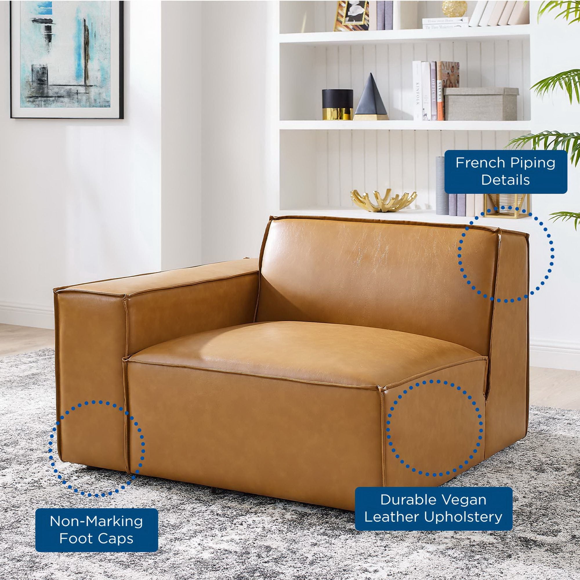 Restore Left-Arm Vegan Leather Sectional Sofa Chair, Tan