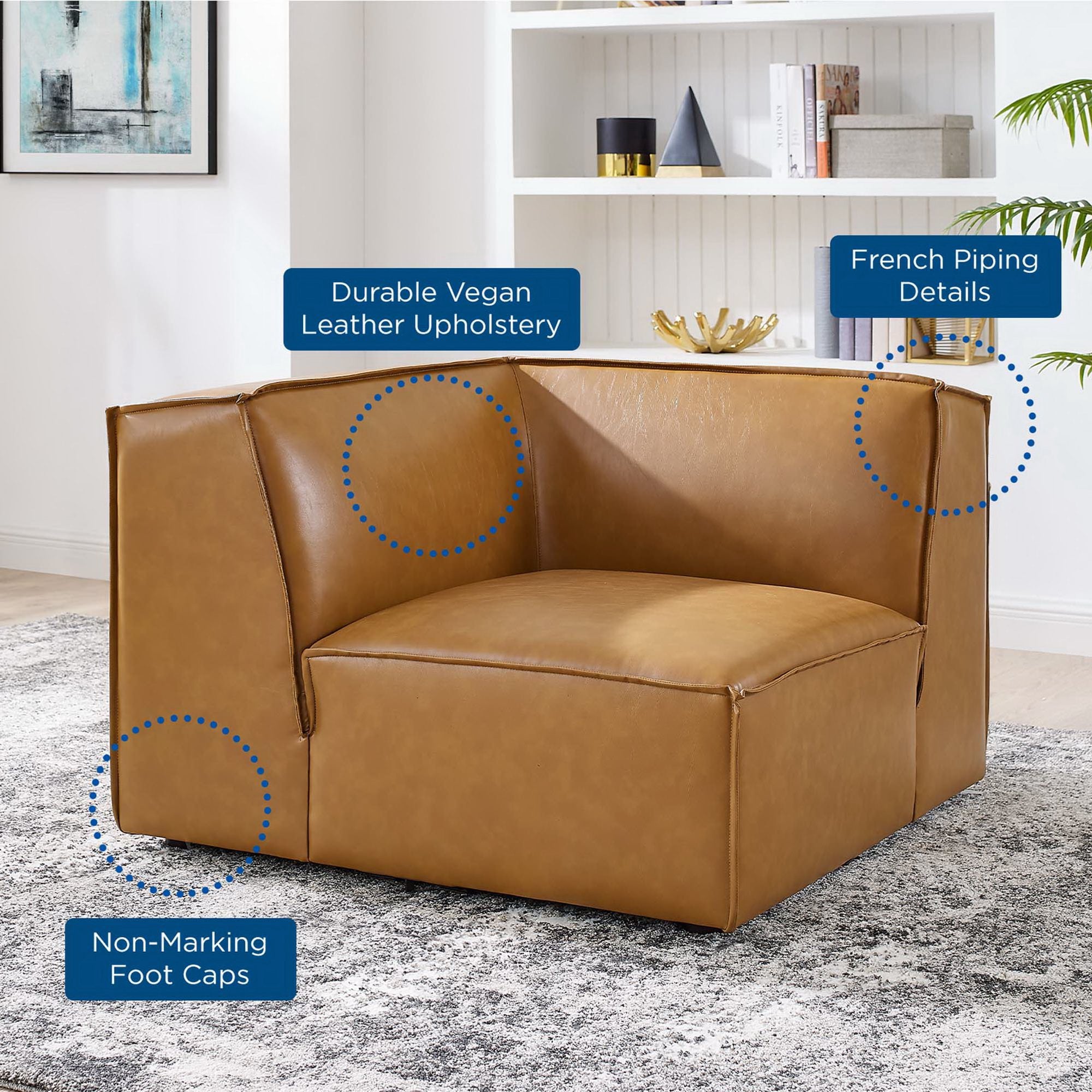 Restore Vegan Leather Sectional Sofa Corner Chair, Tan
