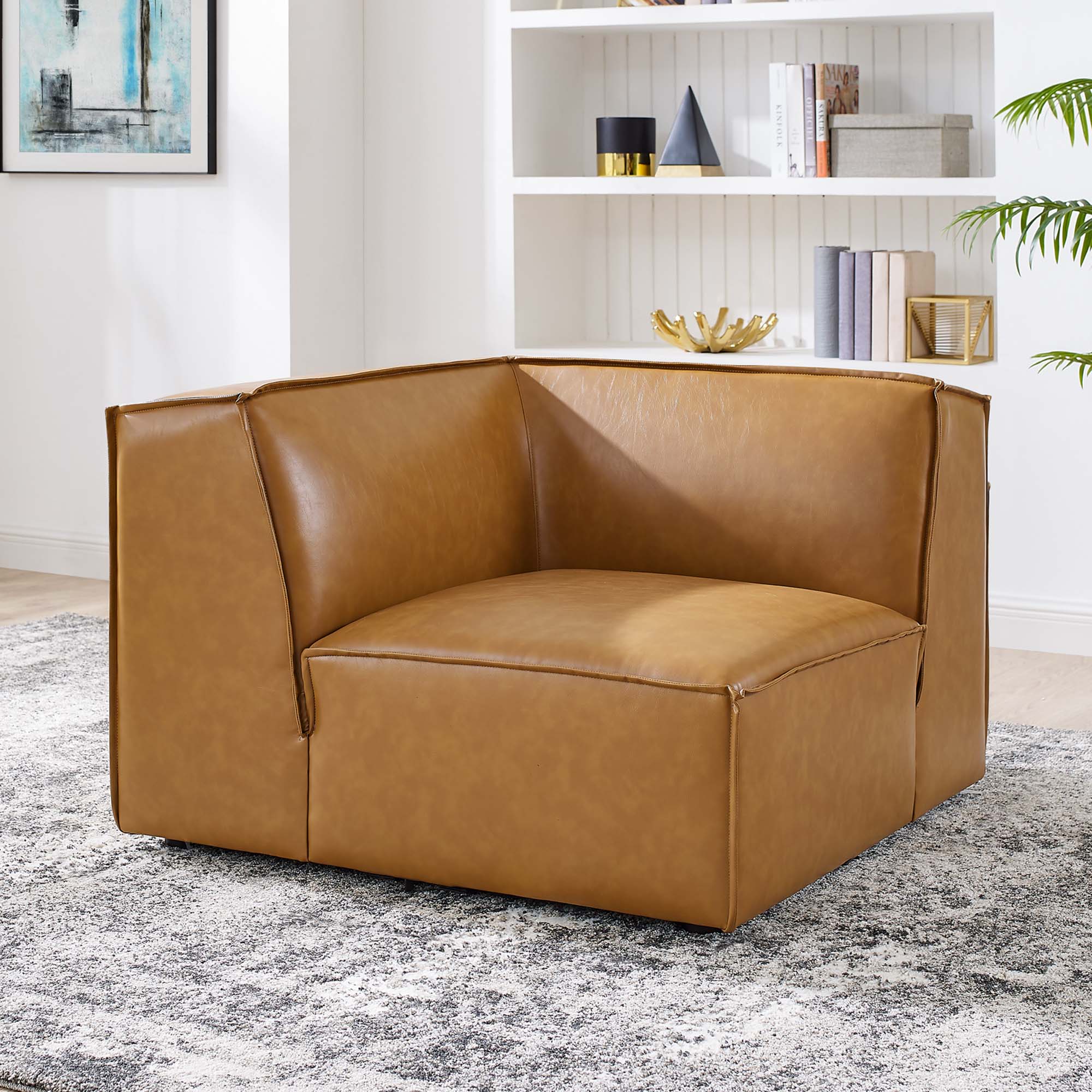 Restore Vegan Leather Sectional Sofa Corner Chair, Tan