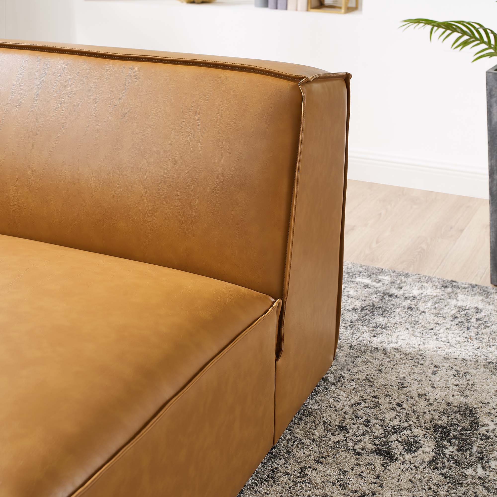 Restore Vegan Leather Sectional Sofa Armless Chair, Tan