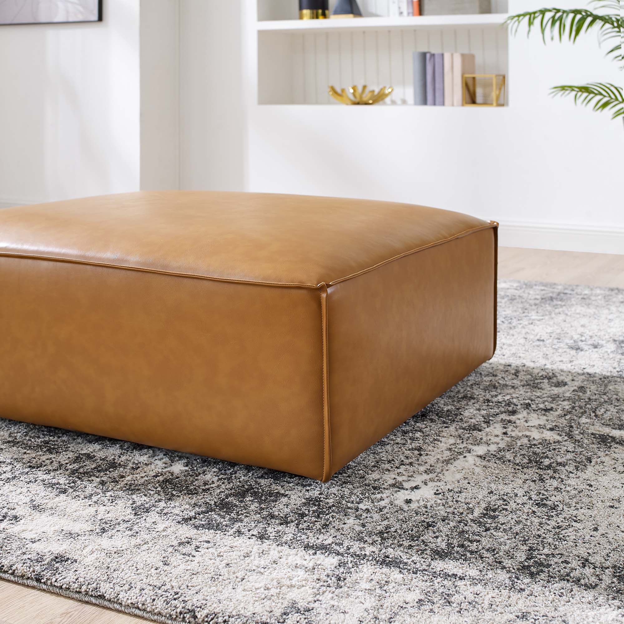 Restore Vegan Leather Ottoman, Tan