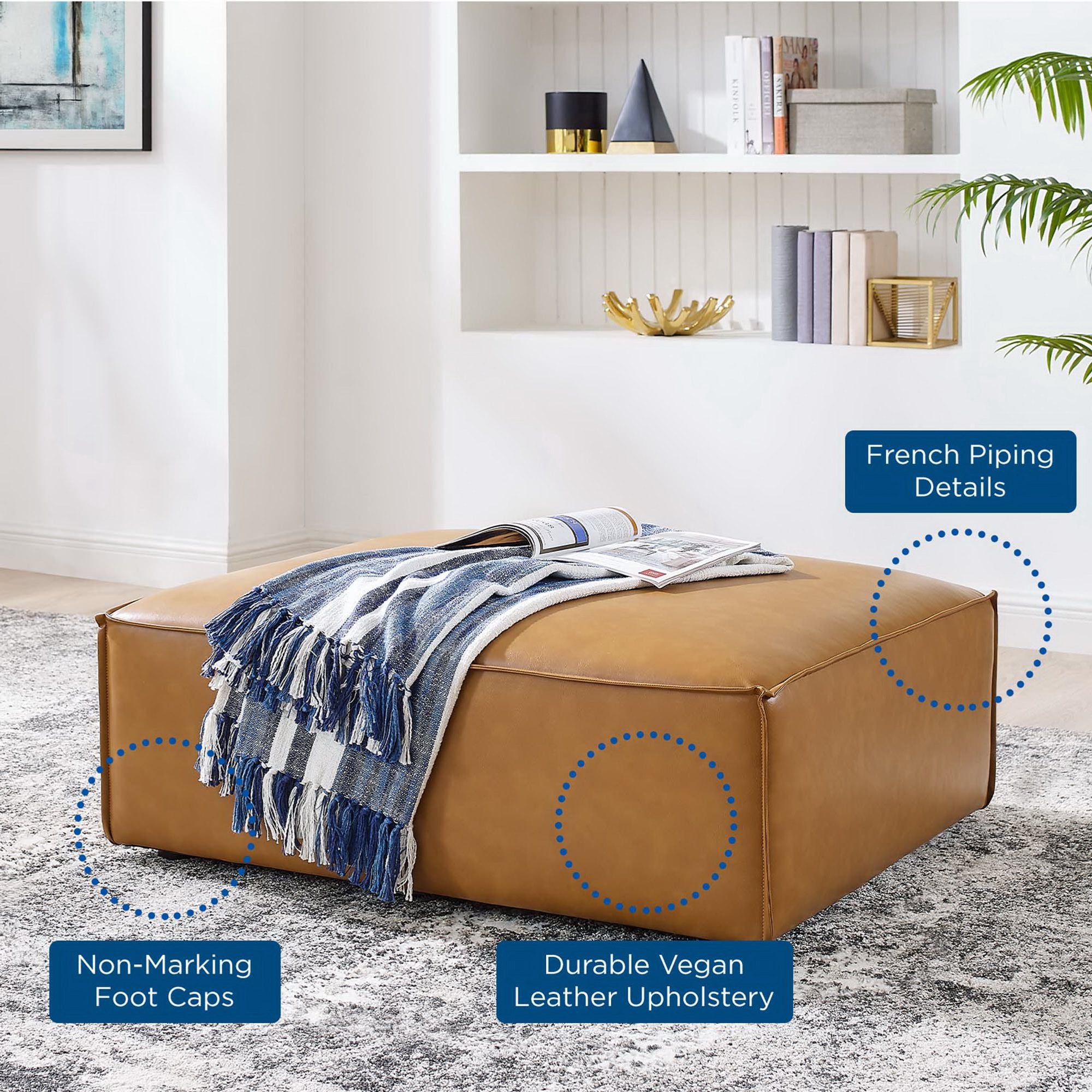 Restore Vegan Leather Ottoman, Tan