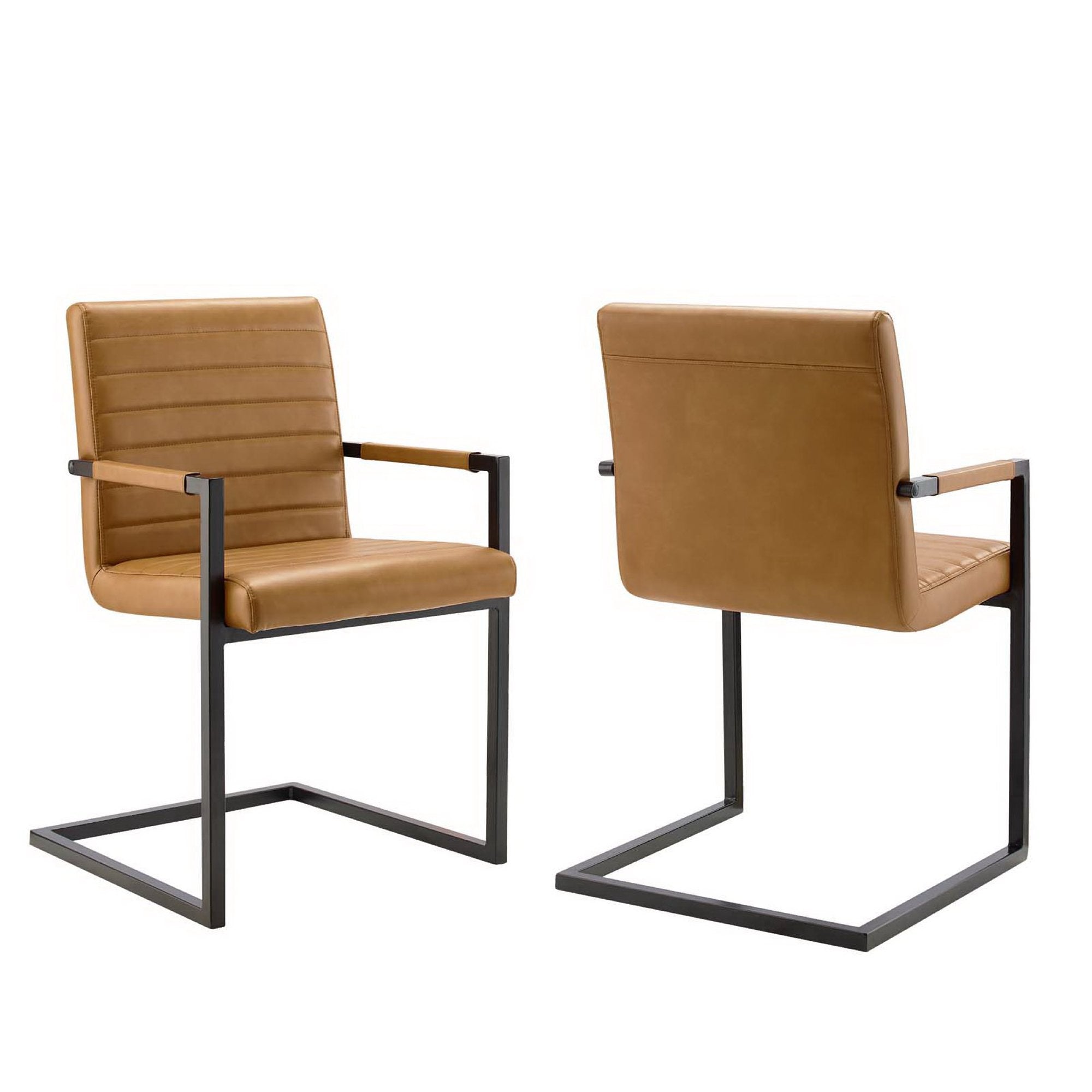 Savoy Vegan Leather Dining Chairs Set of 2, Tan