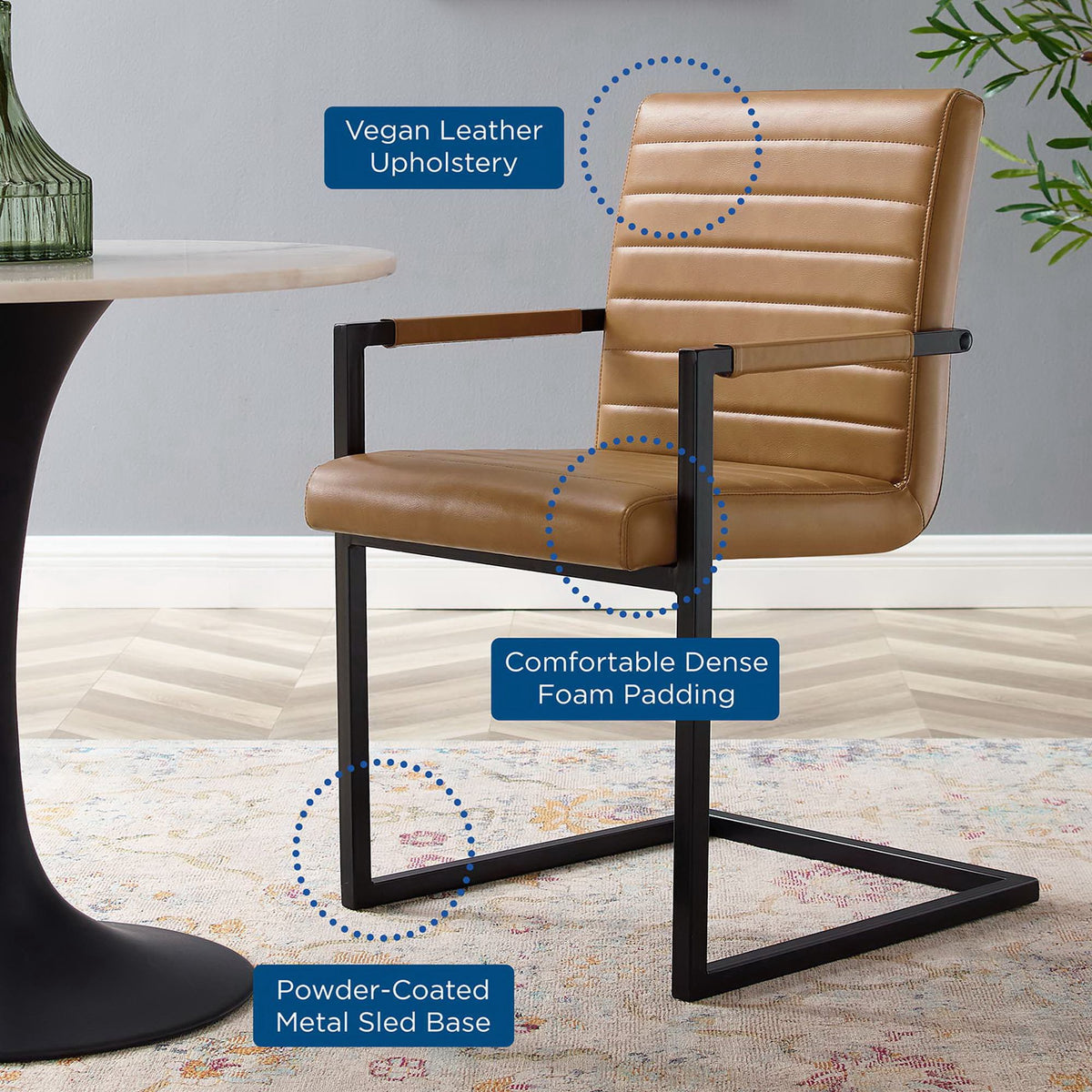 Savoy Vegan Leather Dining Chairs Set of 2, Tan