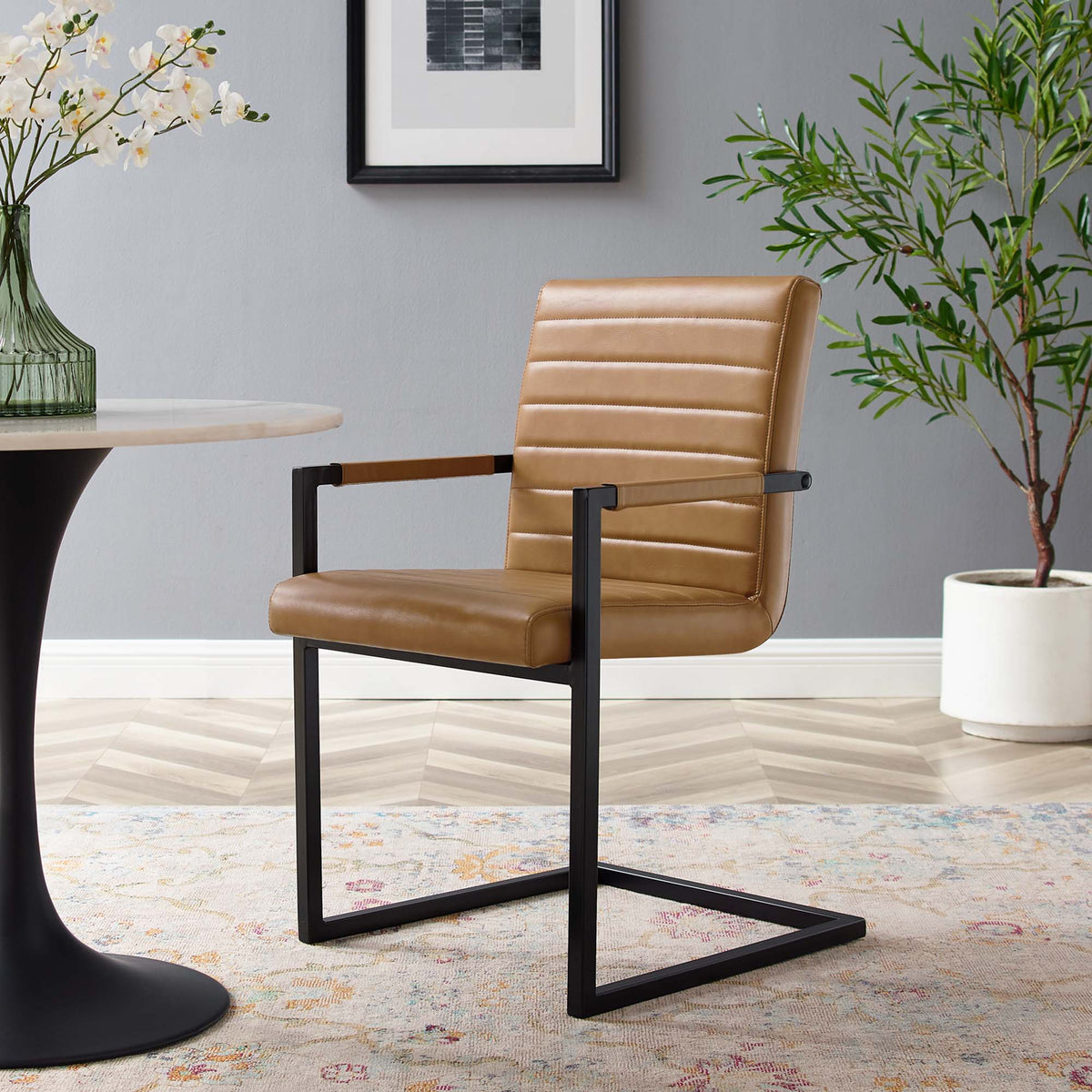 Savoy Vegan Leather Dining Chairs Set of 2, Tan