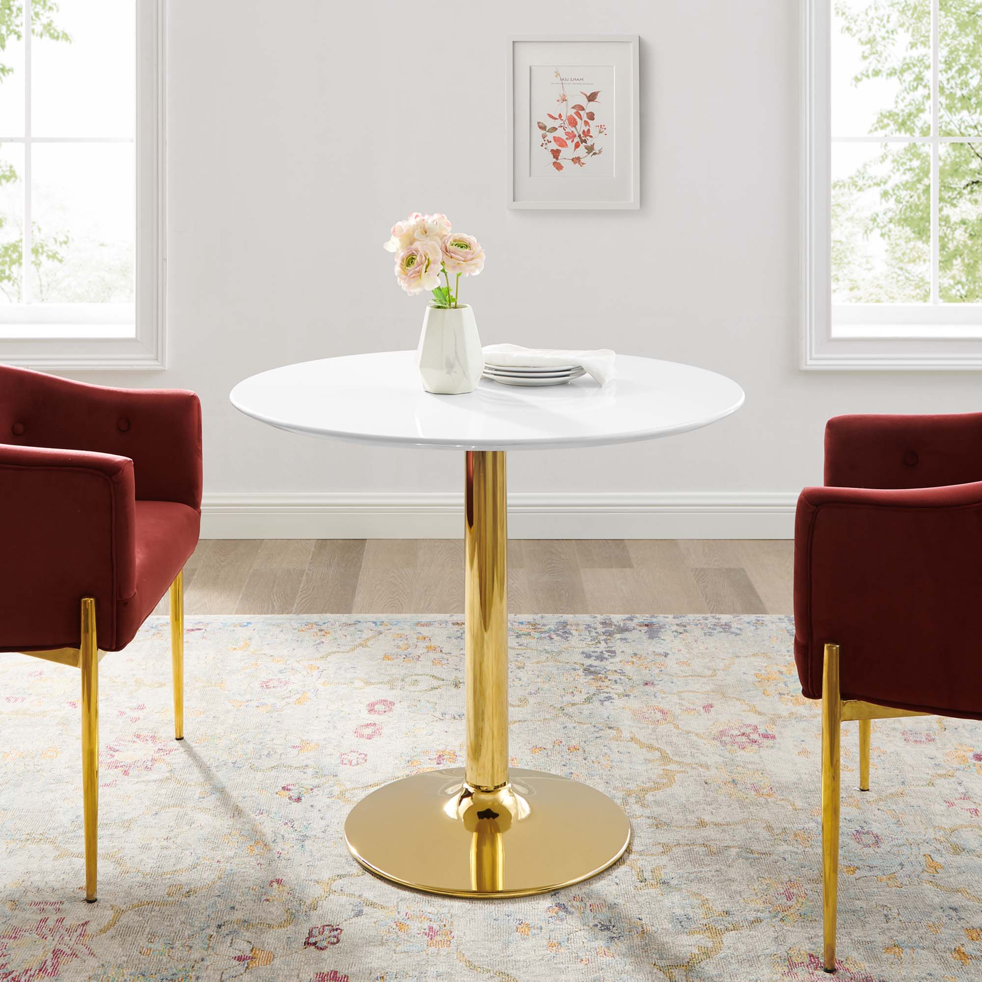Verne 35" Dining Table, Gold White