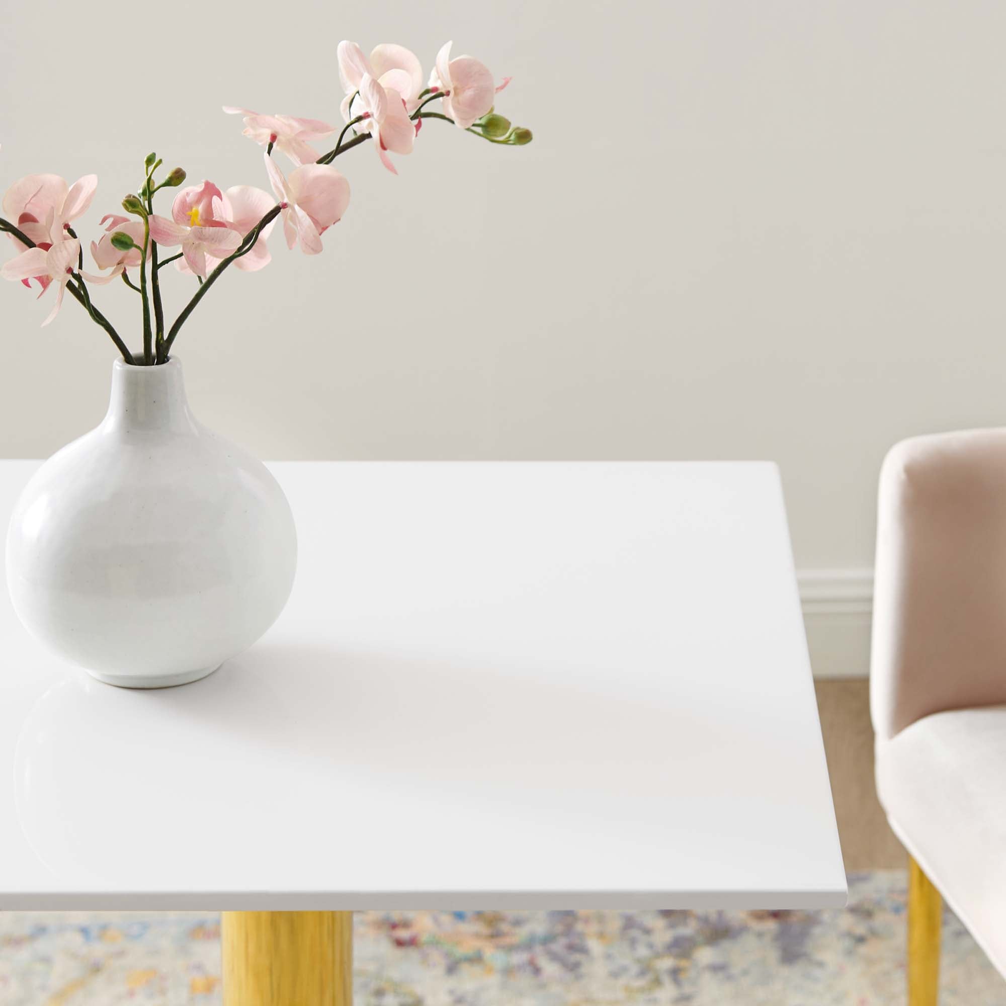 Verne 24" Square Dining Table, Gold White