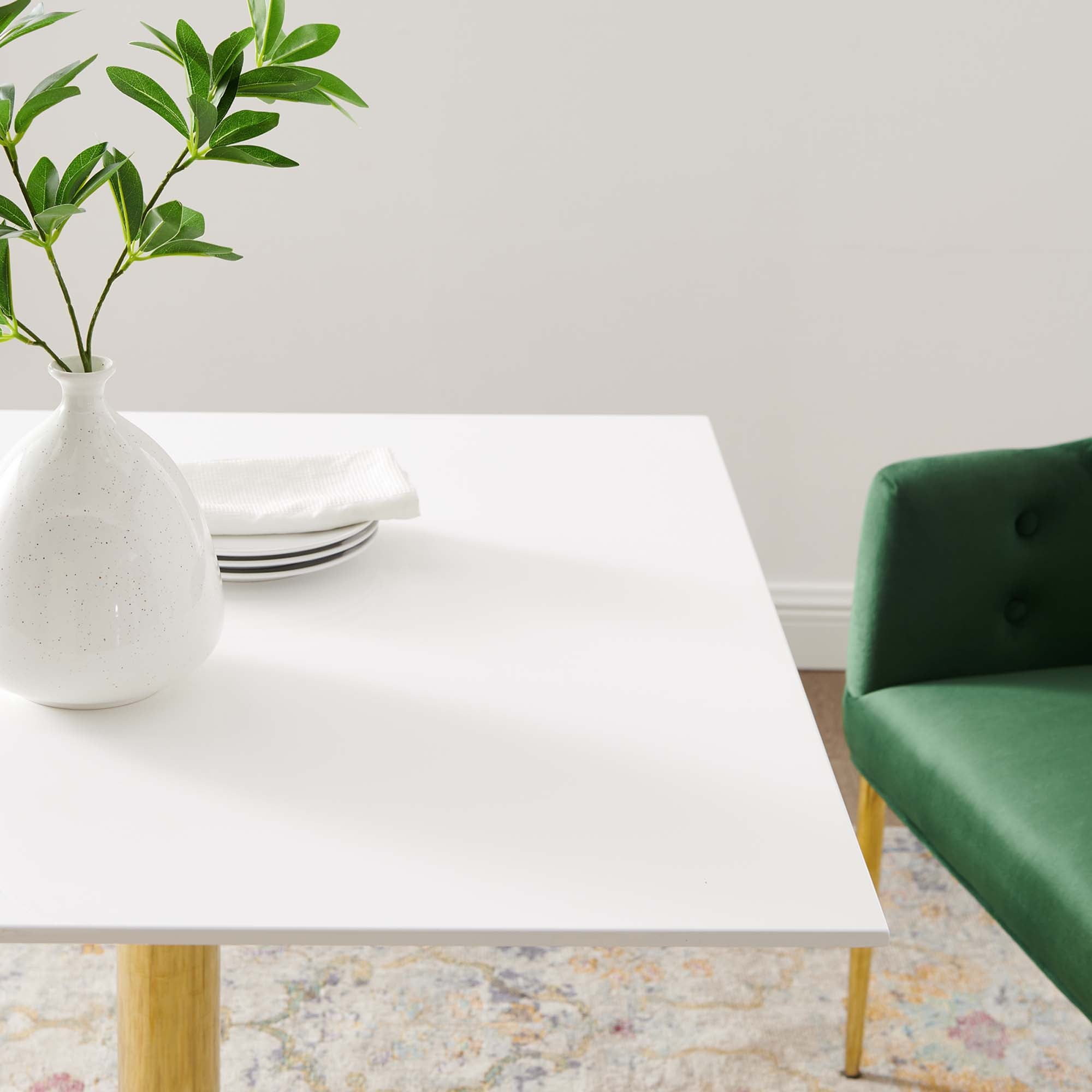 Verne 35" Square Dining Table, Gold White